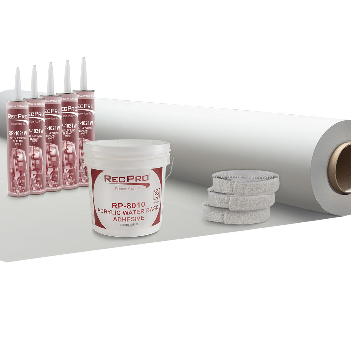 RecPro RV Extreme Duty Rubber Roof Kit | 8.5' Wide | Self Leveling | Butyl Tape | PVC Rubber Roof | Made in USA (20 ft)