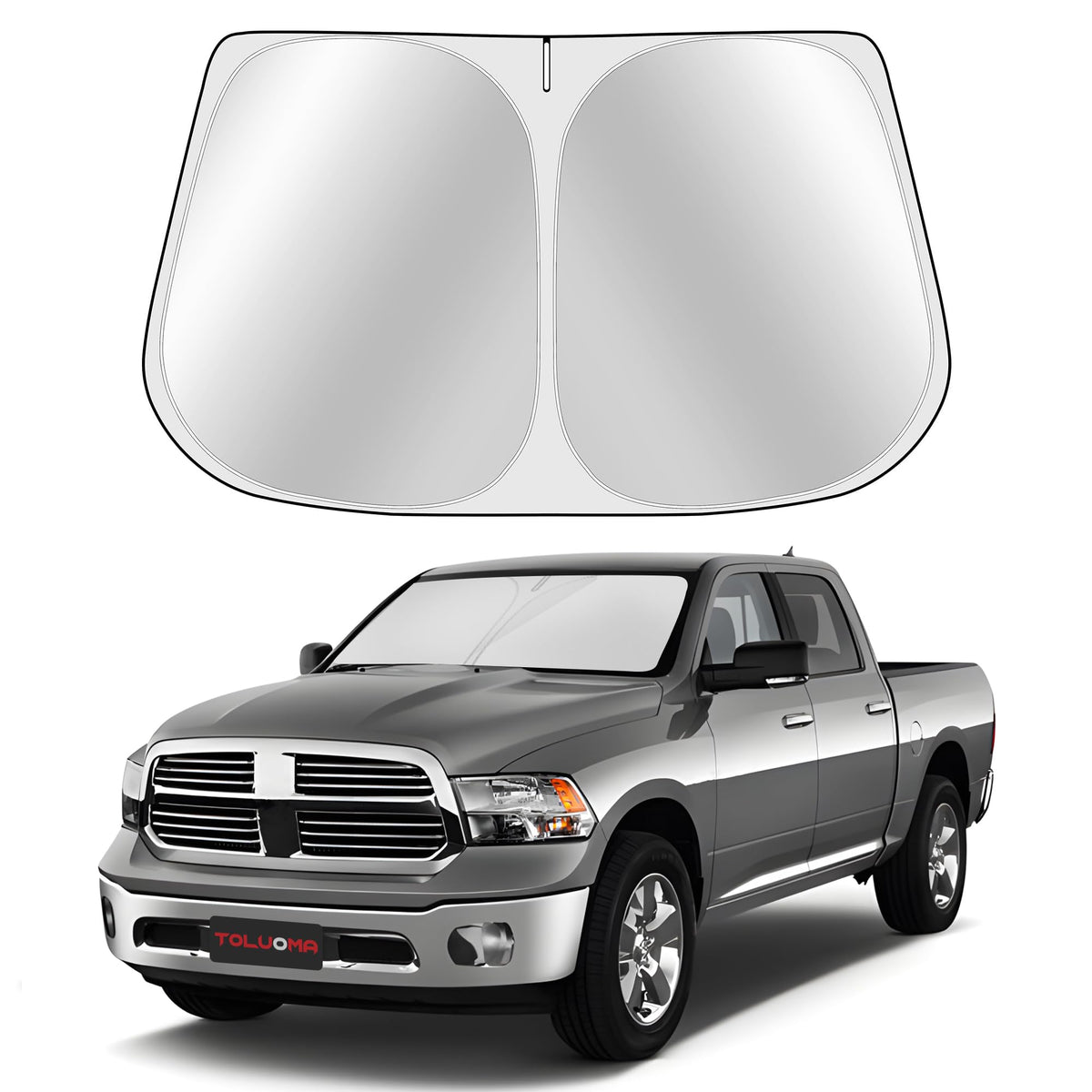 Toluoma Custom Fit Windshield Sun Shade For Dodge Ram 1500 2011-2018 - Full Coverage, 210T Reflective Fabric, Double-Layer Desig