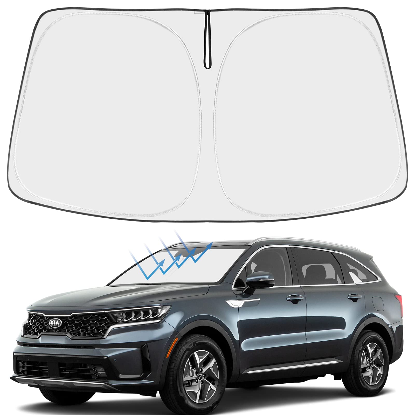 Proadsy 2025 Upgrade Windshield Sun Shade Custom Fit Kia Sorento 2021-2024 2025 4-Layer Foldable Front Sunshade Protector Sun Vi