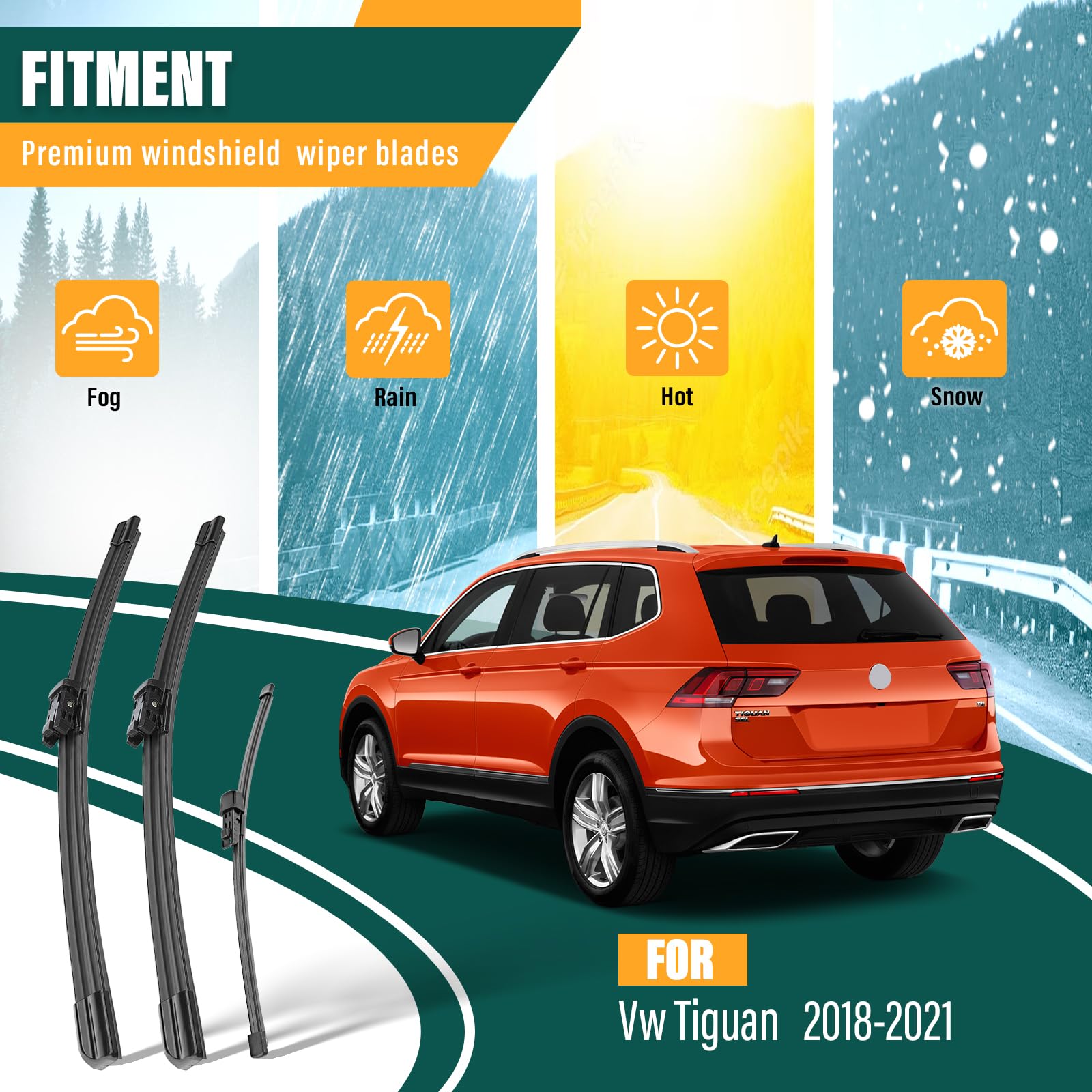 Kvq Windshield Wiper Blades Replacement For Vw Volkswagen Tiguan 2018 2019 2020 2021 Original Factory Quality Front Rear Wiper B