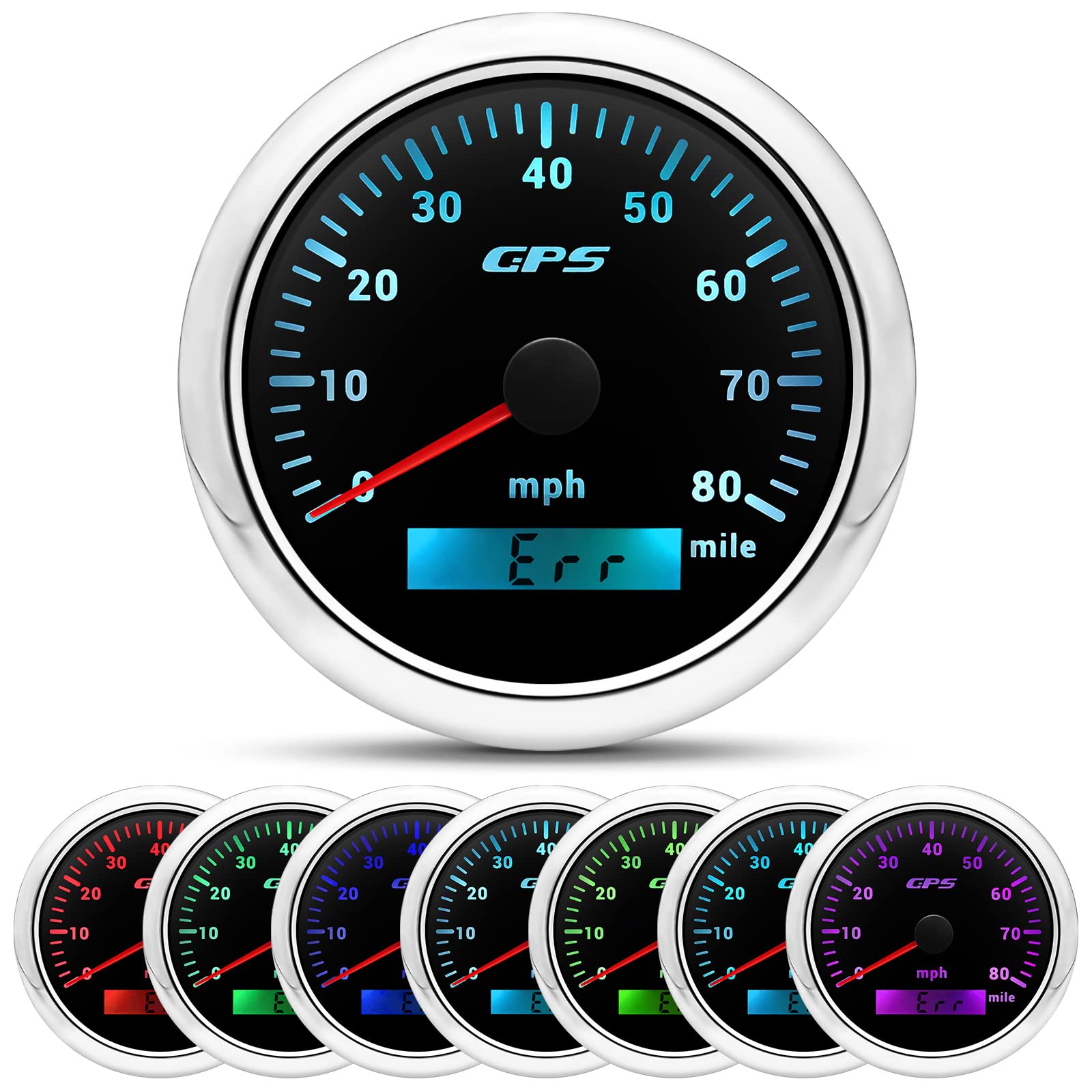 Artilaura Gps Speedometer Boat 85Mm 3-3/8'' Digital Odometer 80Mph Speed Gauge 7 Color For Auto Car Marine Truck Waterproof 9-32