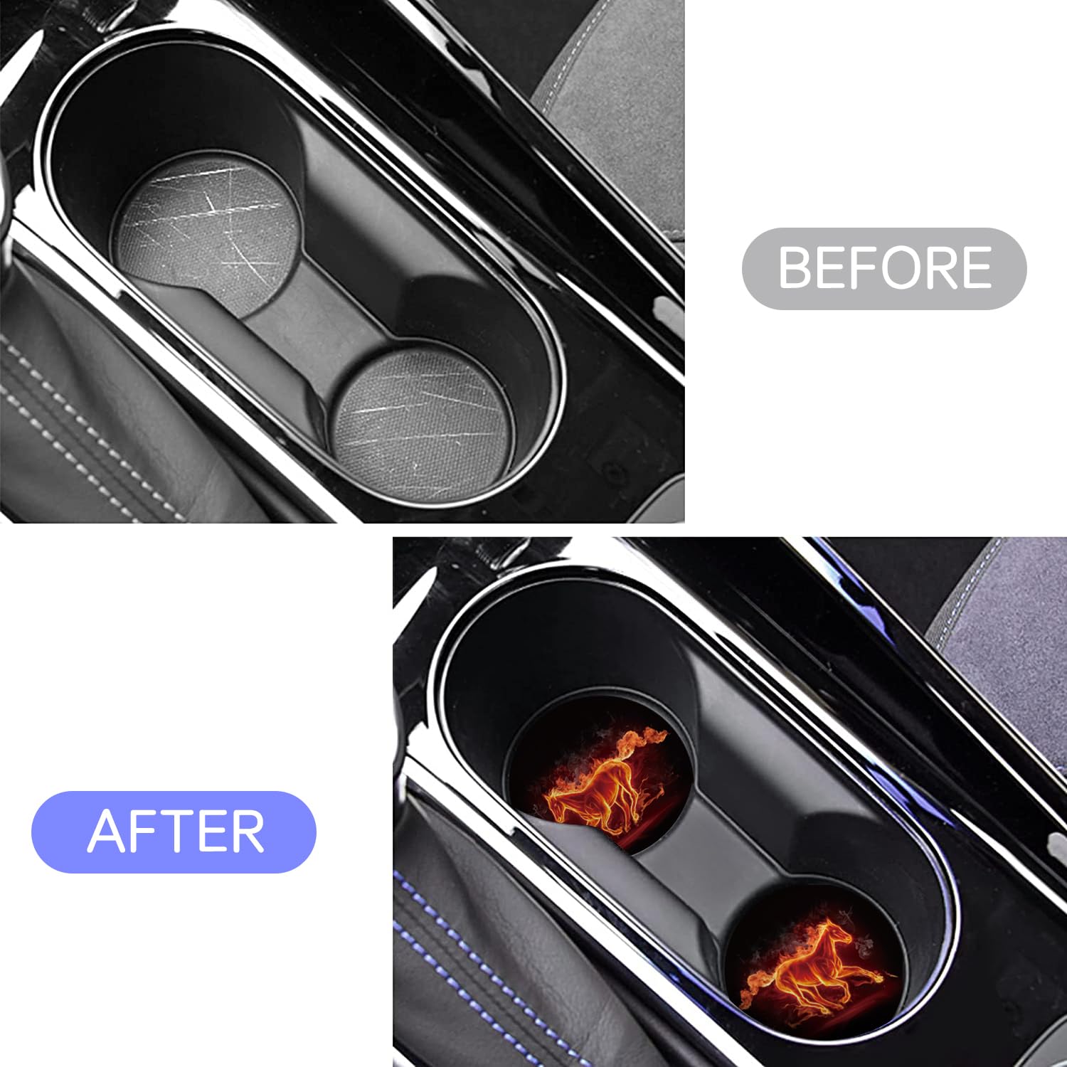 Car Cup Holder Coaster 2PCS Cool Fire Horse Car Coasters Car Cup Holder Insert Coasters Mats Compatible with Ford Mustang Bronco