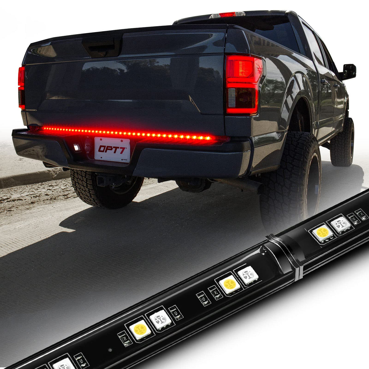 Opt7 60'' Redline Parlux Standard Led Tailgate Light Bar W/Red Turn Signal, Ip67 Weatherproof Rigid Aluminum Frame Light Strip F