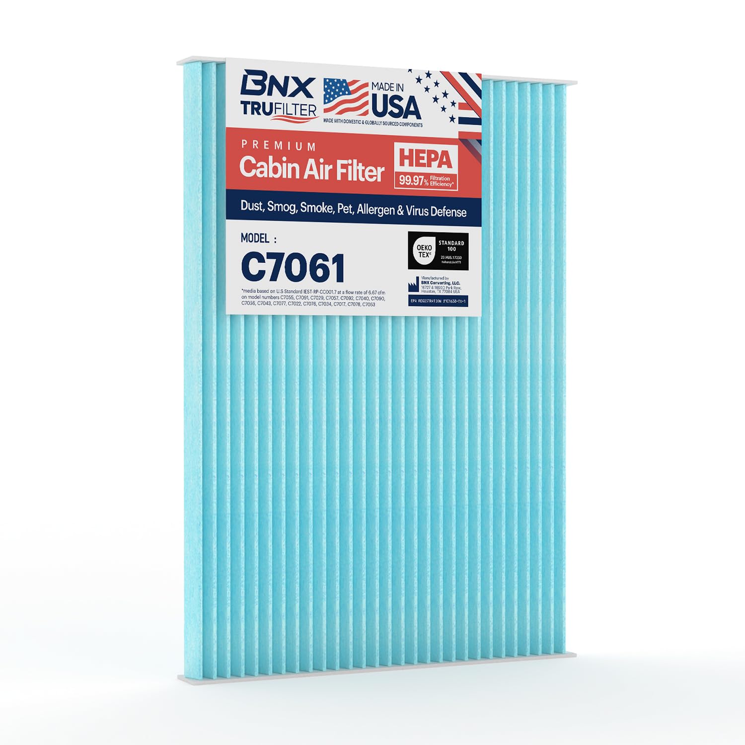 Bnx Trufilter C7061 Cabin Air Filter, Hepa 99.97%, Made In Usa, Compatible With Nissan: Sentra, Rogue