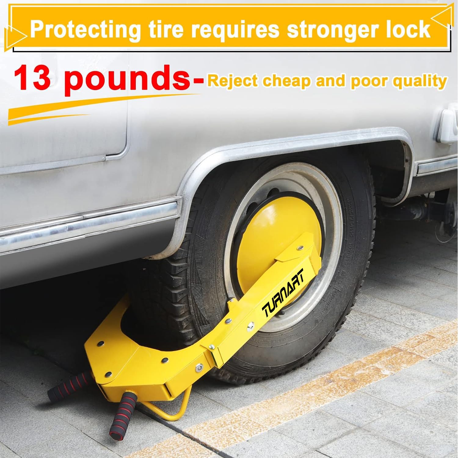Turnart Wheel Lock Clamp Adjustable Anti-Theft Lock Reinforced Tire Lock Clamp Boot Tire Claw For Parking Car Truck Rv