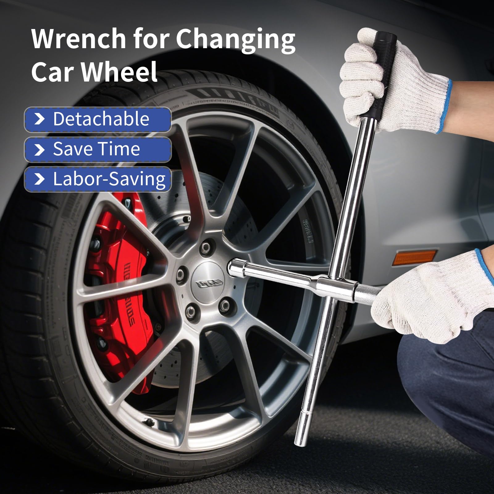 BCJCLTS Lug Wrench, 4 Way Tire Iron for Car,Tire Wrench With 1/2-Inch Drive and 2PCS Standard Sockets (17 mm/19 mm, 21 mm/23 mm)