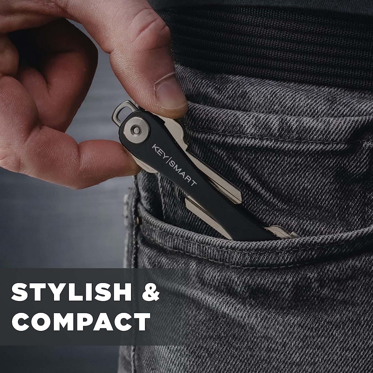 Keysmart Extended - Compact Key Holder And Keychain Organizer (Up To 8 Keys, Black)