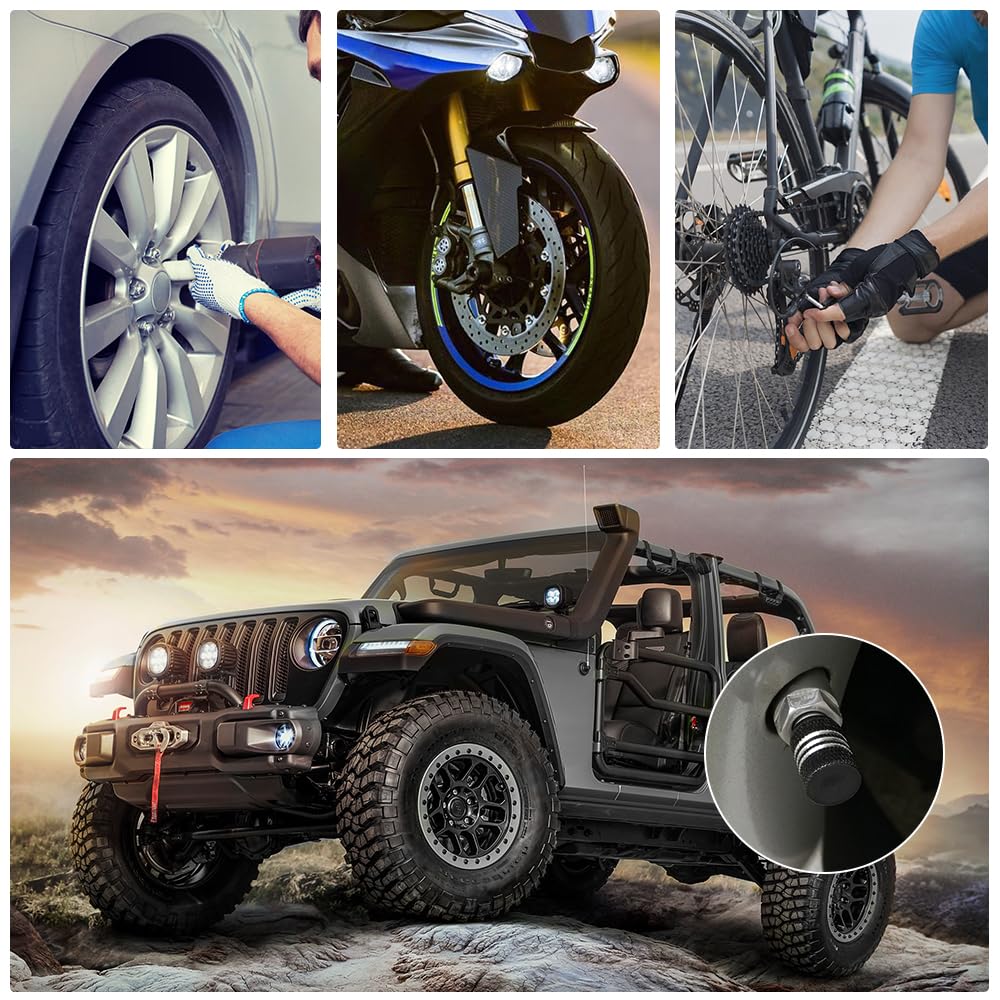Senzeal 5X Aluminum Car Tire Valve Caps Round Style Bicycle Air Valve Stem Covers Black