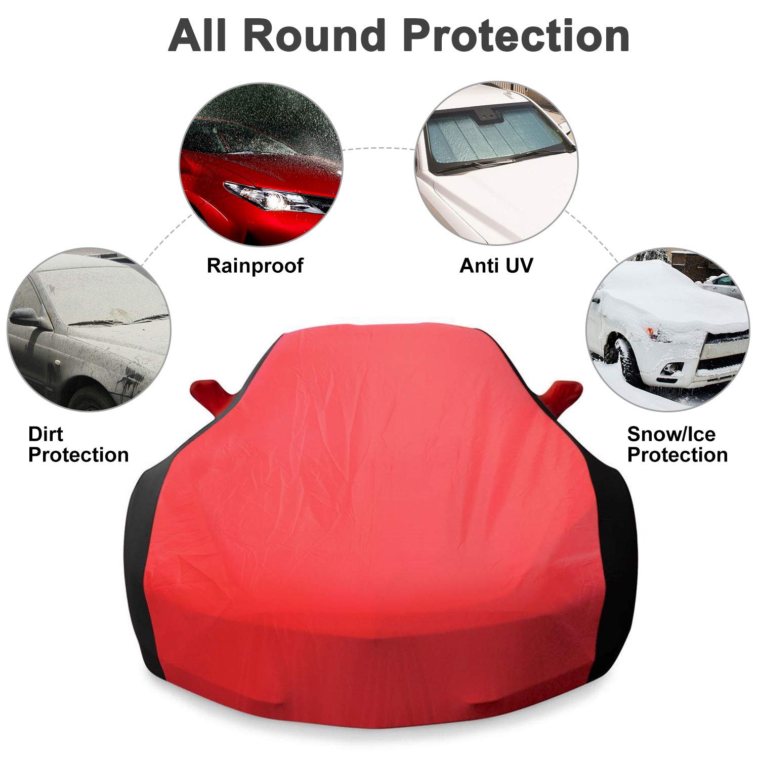 KAKIT Waterproof Car Cover for 2014-2019 C7 Stingray, UV Resistant, Custom Fit, C7 Size, Red & Black
