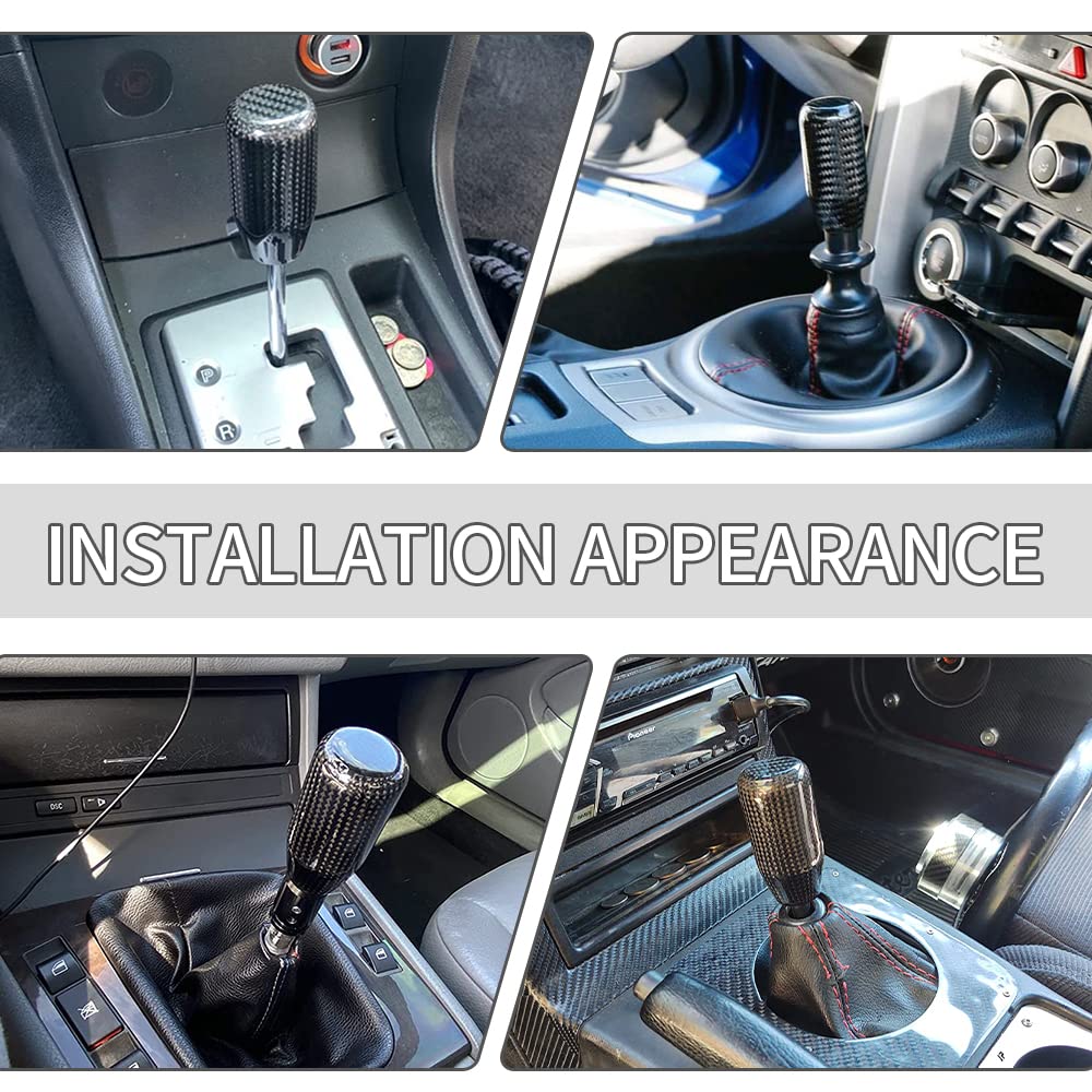 Carbon Fiber Shift Knob Long Modified Carbon Fiber Stand Head Gear Shift Knobs For Most Automobile With 3 Adapters (Carbon Fiber