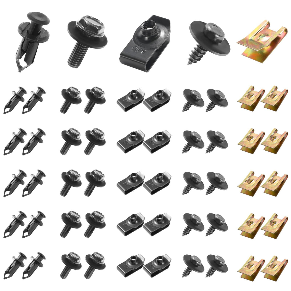 Uolor 100Pcs Car Screws And Bolts, Undertray Screws,Auto Body Fender Screws,Car Clips Plastic Rivet Fasteners - Universal U-Nuts