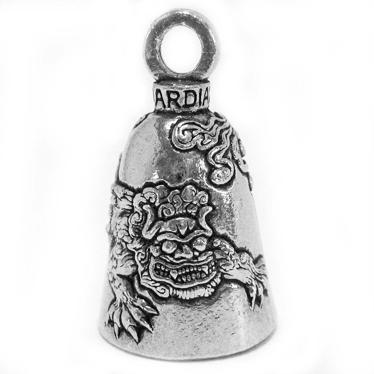 Guardian Bell Foo Dog Good Luck Bell w/Keyring & Black Velvet Gift Bag | Motorcycle Bell | Lead-Free Pewter | Good Luck Gift to 