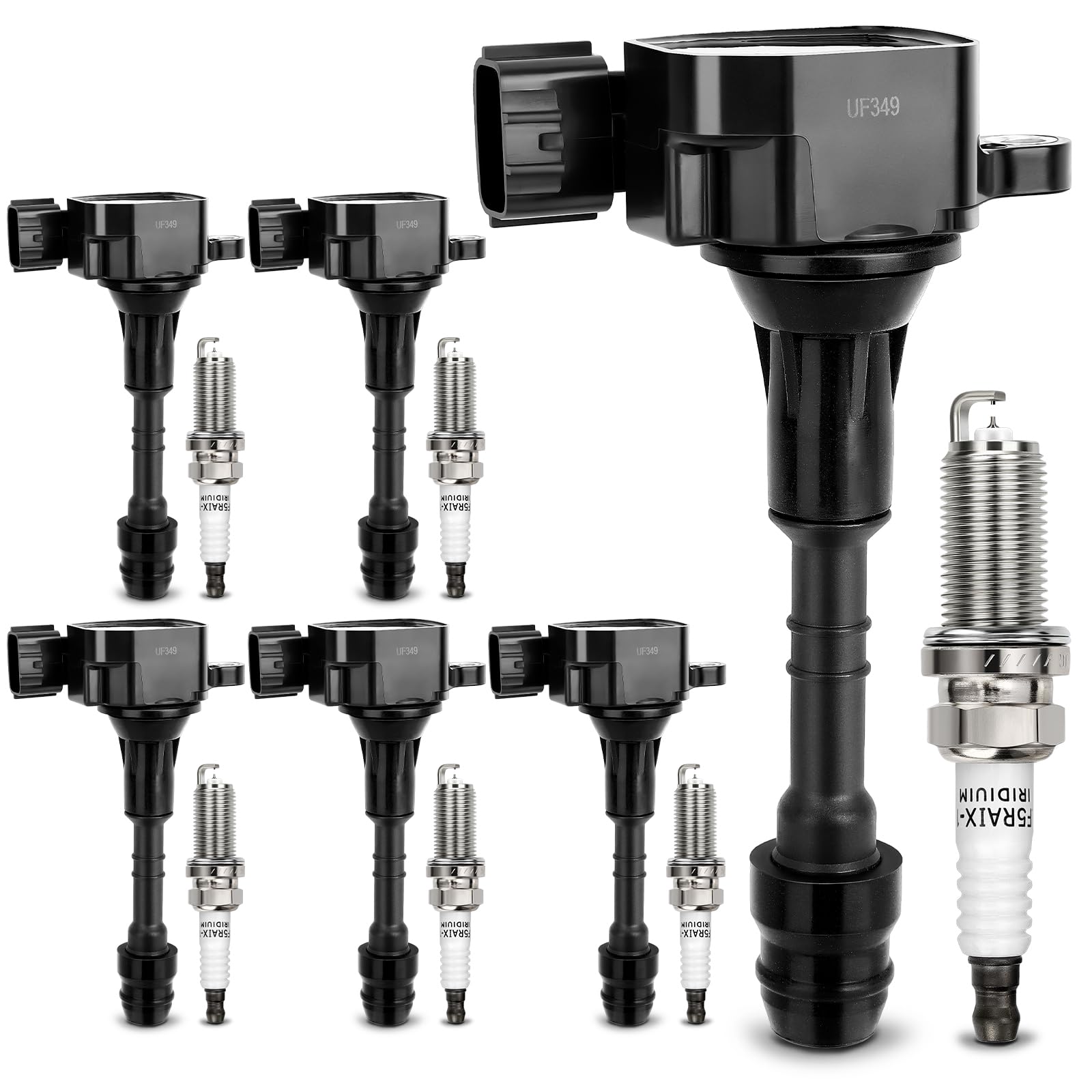 Uf349 Ignition Coil & 224018H515 Double Iridium Spark Plug For Nissan Altima Maxima Murano Frontier Quest Xterra Pathfinder Nv15