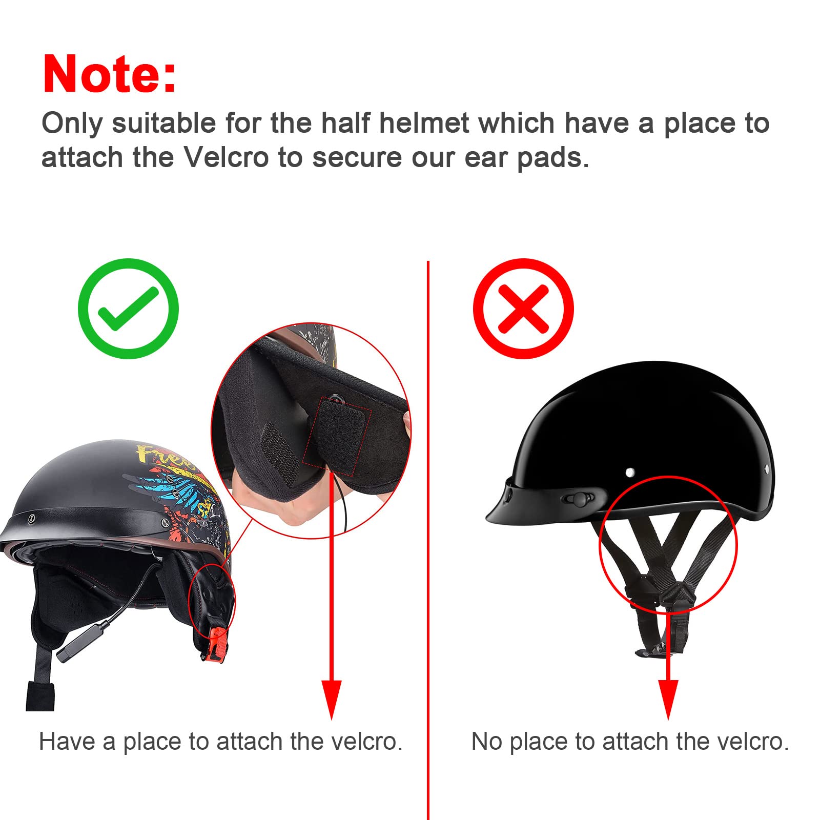 iGuerburn Half Helmet Ear Pads Speaker Pockets, Motorcycle Helmets Accessories Bluetooth Helmet Speakers Pouches 1/2 Helmet Ear