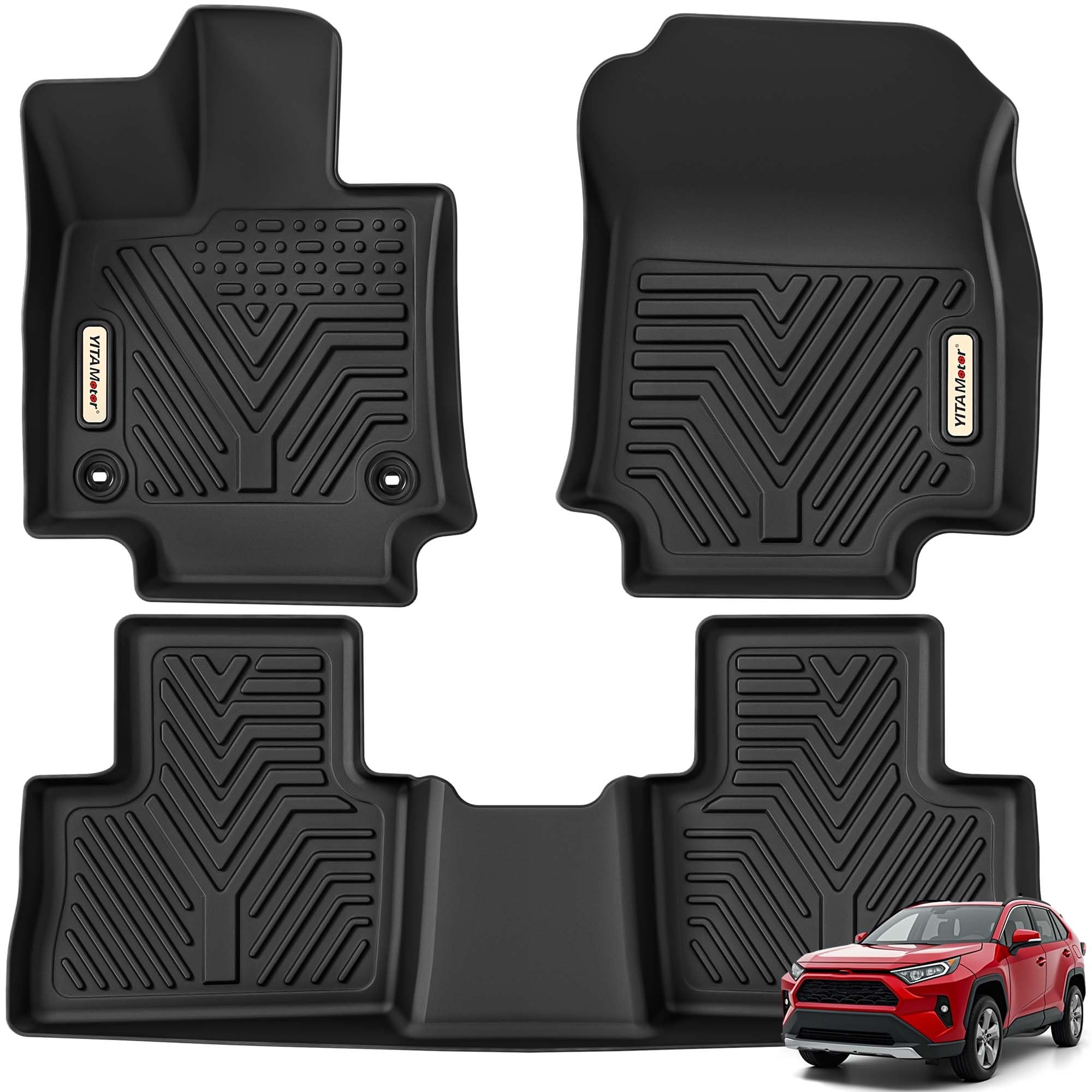 Yitamotor Floor Mats Compatible With 2019-2025 Toyota Rav4 (Not Fit For Hybrid Or Prime), Custom Fit Black Tpe All-Weather Floor