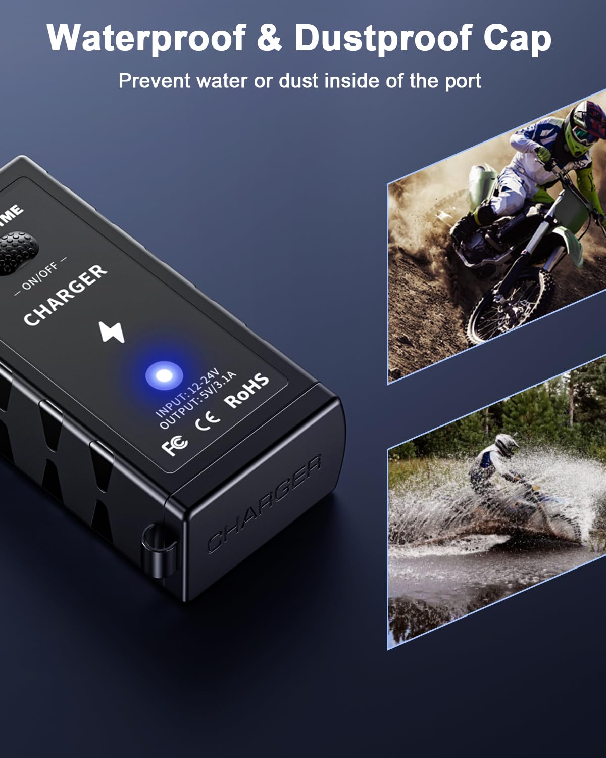 Extractme Motorcycle Phone Charger, 3.1 Amp Motorcycle Dual Usb Charger With On/Off Switch & Led Light, Waterproof Atv/Motorcycle Accessories For Phone, Tablet, Gps, Etc