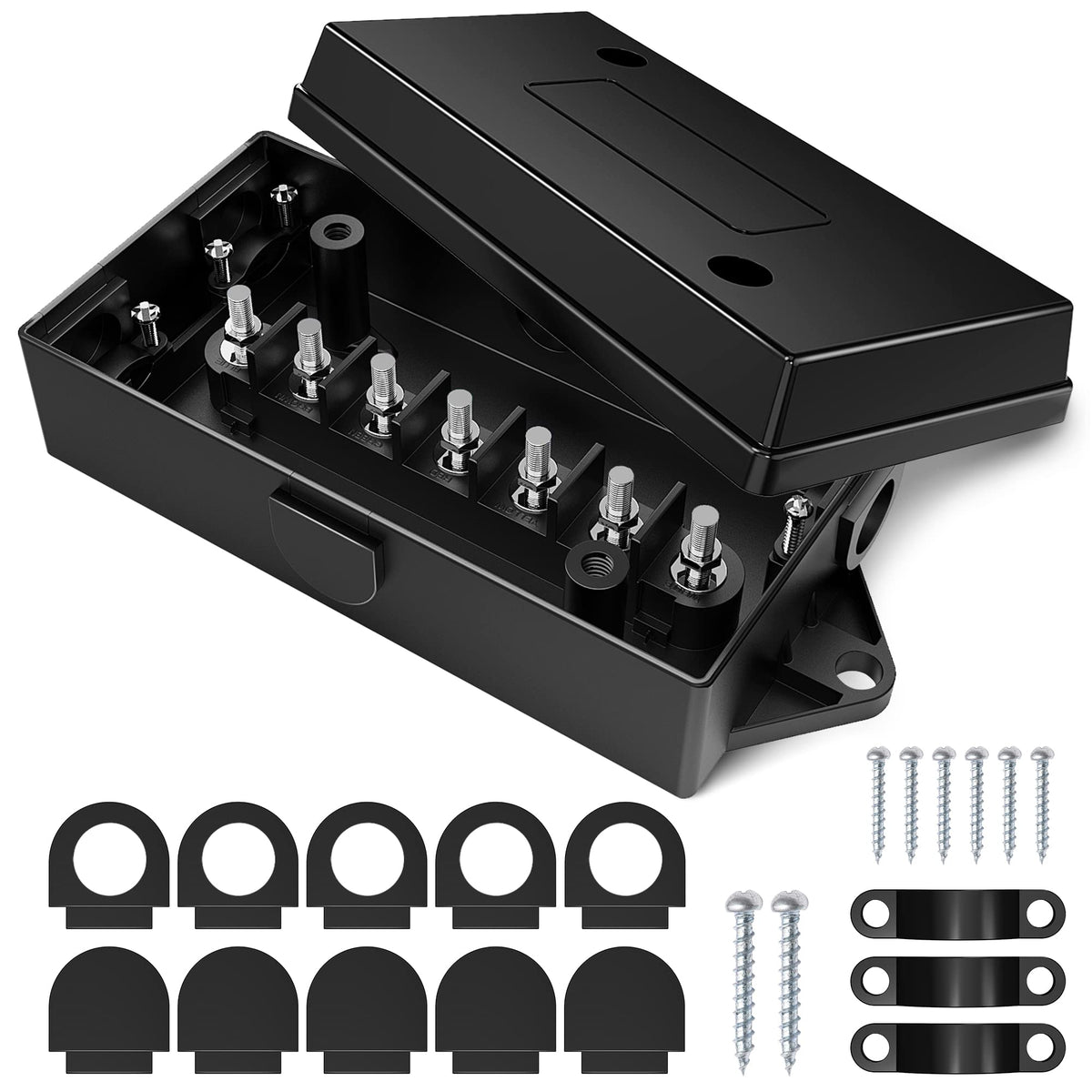 Mictuning 7 Way Electrical Trailer Junction Box - 7 Gang Trailer Wire Connection Box Weatherproof For Rewiring Camper Rv Caravan