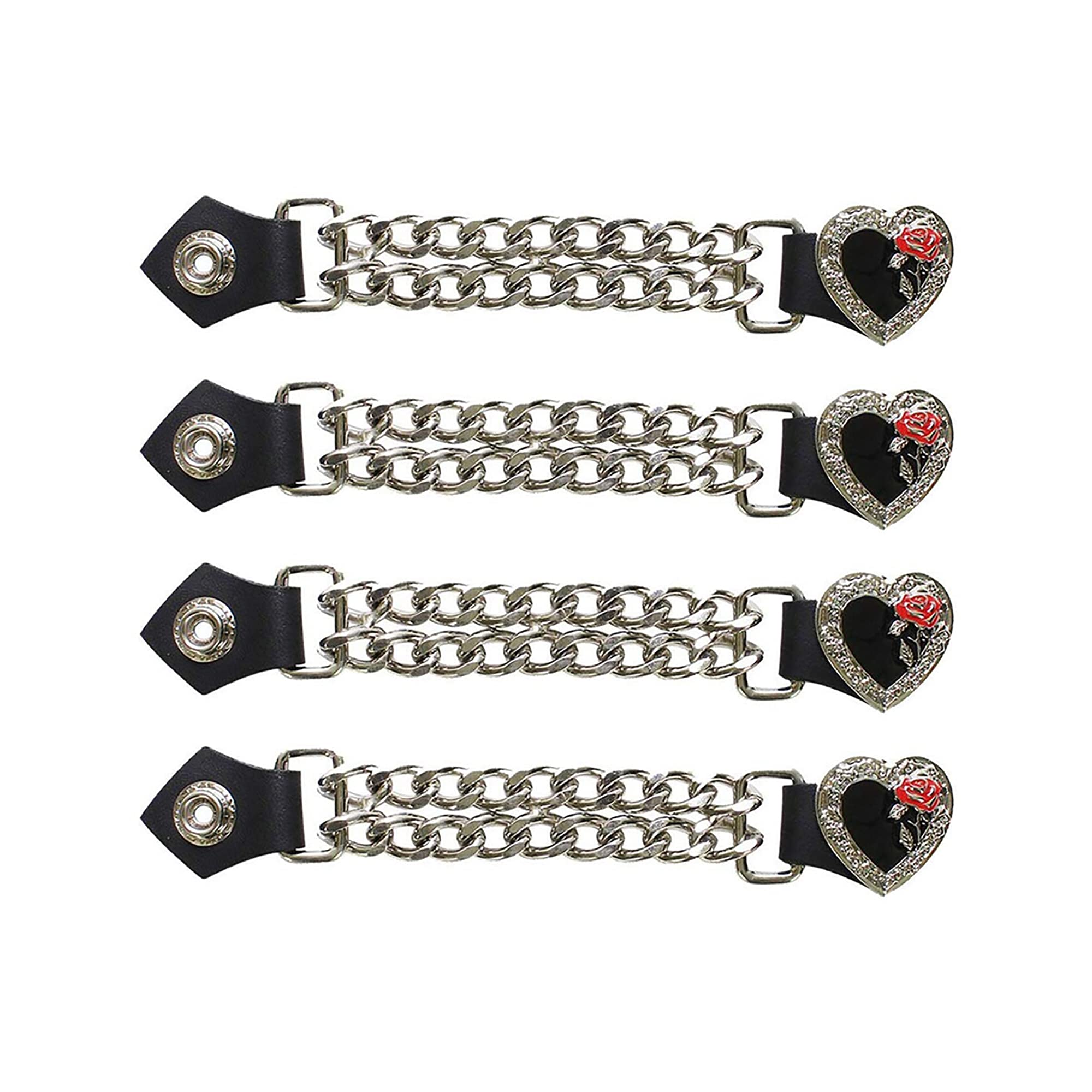 Dream Apparel 4 Pcs Vest Extenders For Women Motorcycle, Faux Leather Biker Vest Extender With Double Chains, Motorcycle Vest Ch