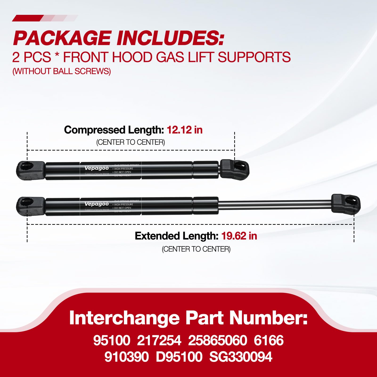 Vepagoo 6166 Front Hood Struts Compatible For Chevrolet Malibu 2008-2012, Saturn Aura 2007-2009 Gas Shock Lift Supports,4-Door H