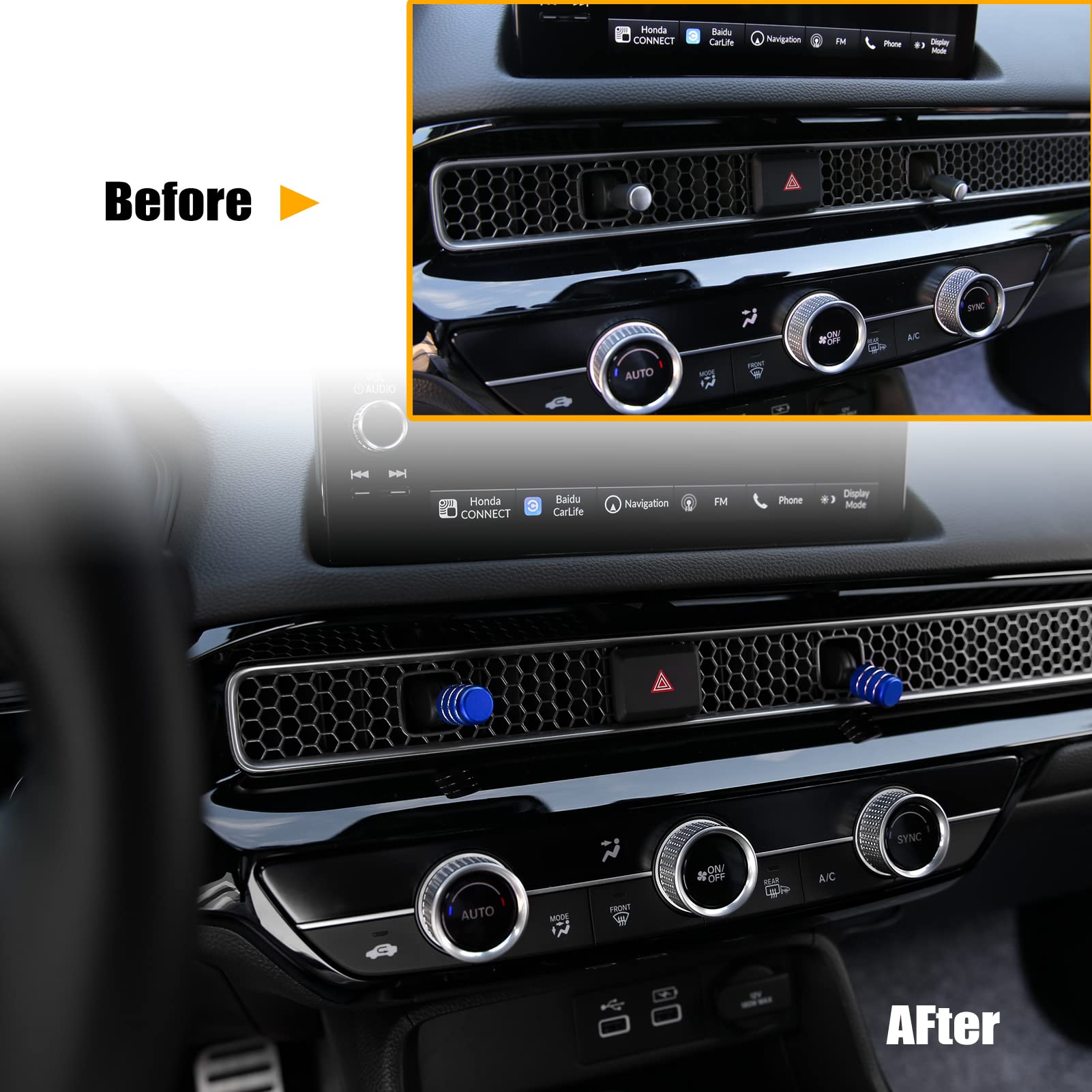 CKE 4pcs Compatible with Honda Civic CRV 2025 2024 2023 Accessories Car Center Console Cover Air Vent knob Caps Interior Decorat