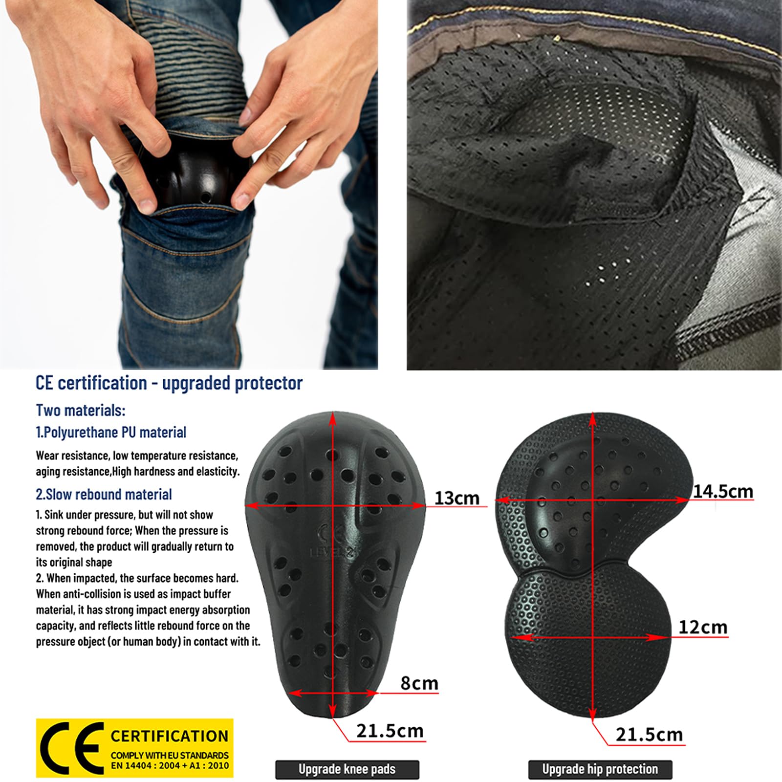 LOMENG Motorcycle Riding Pants Motorbike Motocross Cycling Jeans Safety CE Knee Hip Removable Armored All Seasons for Men Blue 4