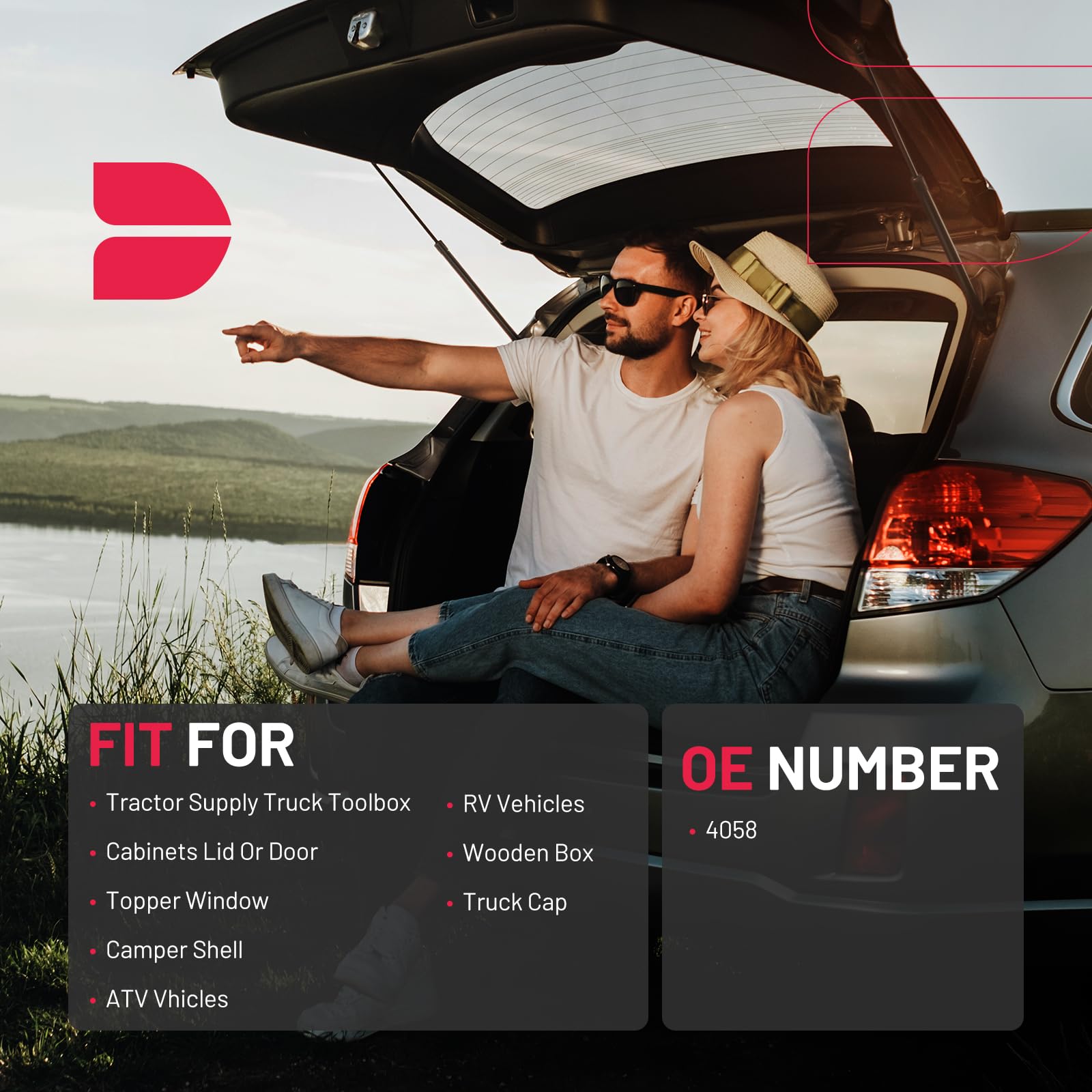 Bdfhyk 4058 10 Inch 35Lbs/(156N Gas Strut Shock Lift Support For Are Leer Camper Shell Topper Rear Window, Truck Bed Cover, Cabi