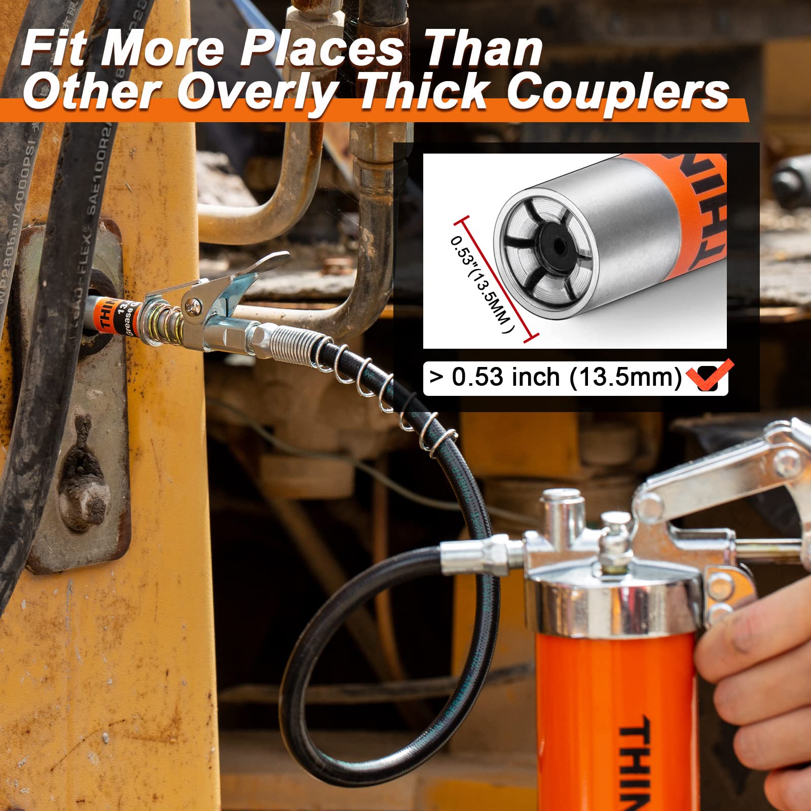 Grease Gun Coupler, Strong Lock on Greases Gun Couplers with 12 '' Spring Flex Hose, Cleaning Tool, 12000 PSI Quick Release Grea