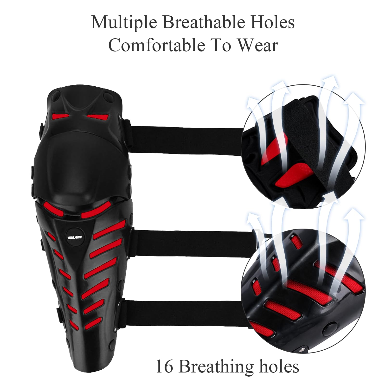 Gute Knee Pads,Adjustable Long Leg Sleeve Gear Crashproof Nonslip Protective Shin Guards for Motorcycle Mountain Biking-Red