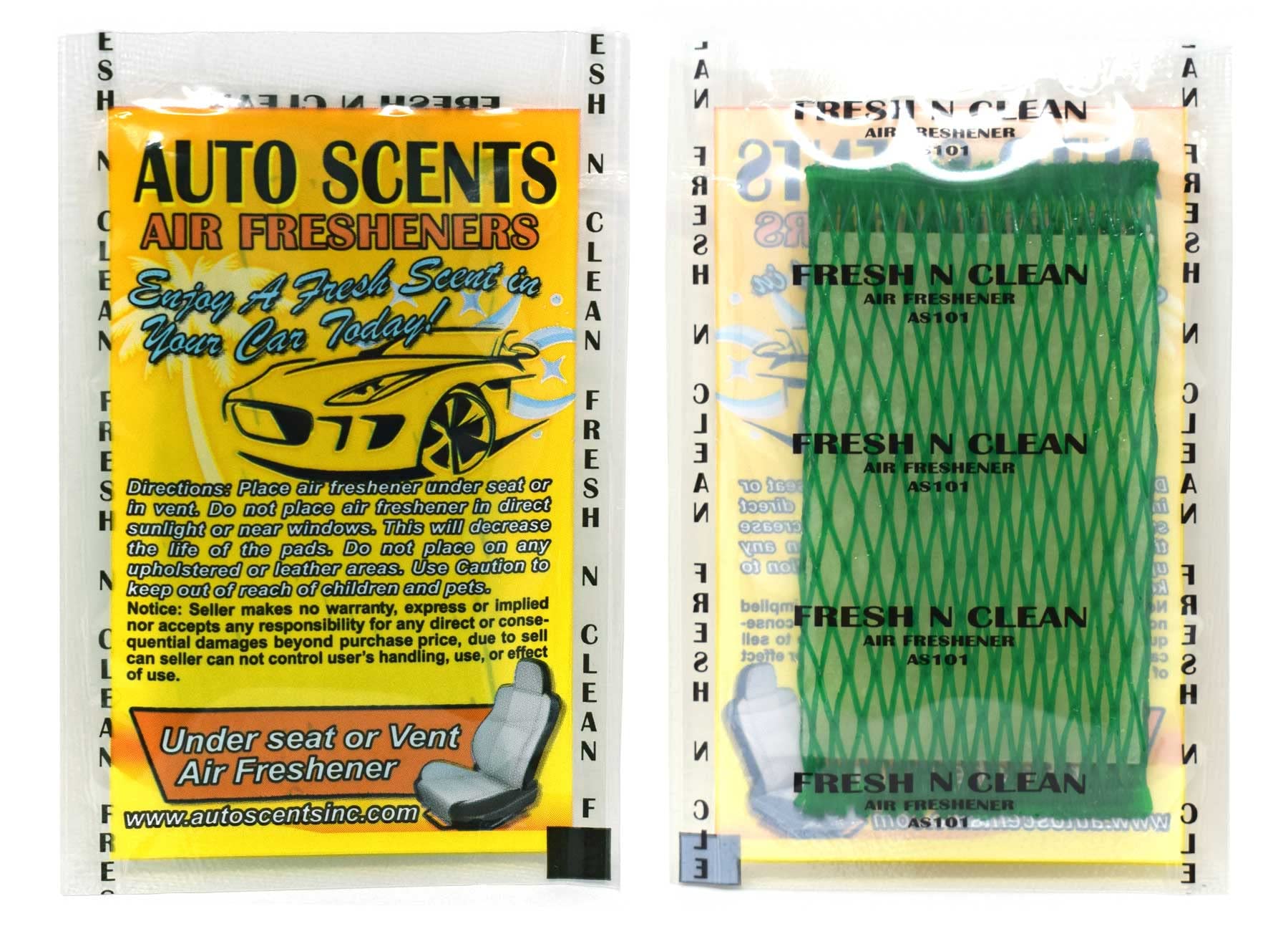 Individually Wrapped - Professional Car Air Freshener Pads - Remove Smells & Add Ambience (15 Per Pack) (Fresh N Clean)