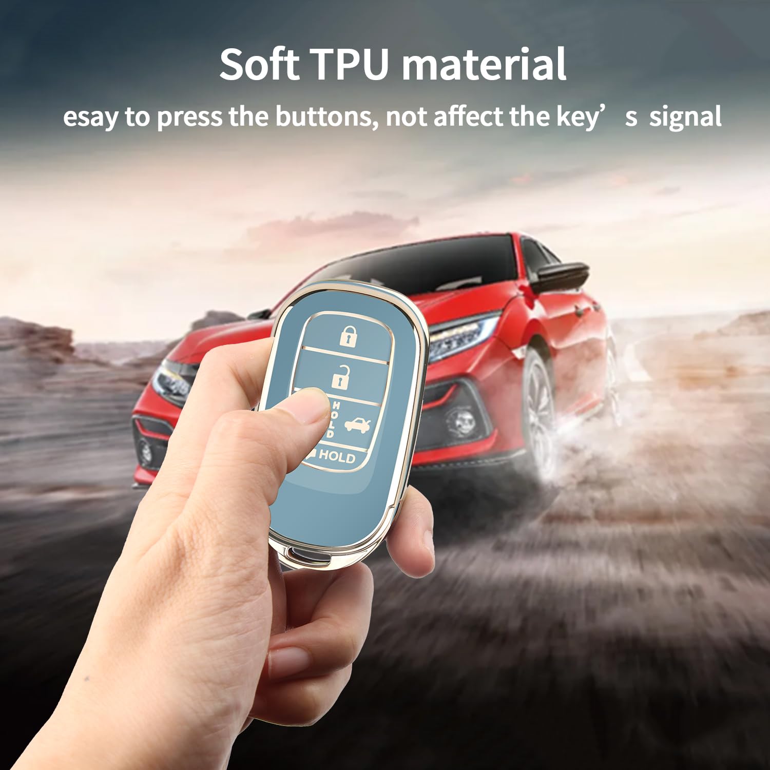 Qbuc For Honda Key Fob Cover, Soft Tpu Car Key Case Protector With Leather Keychain Compatible With Honda Accord Civic Hr-V Cr-V