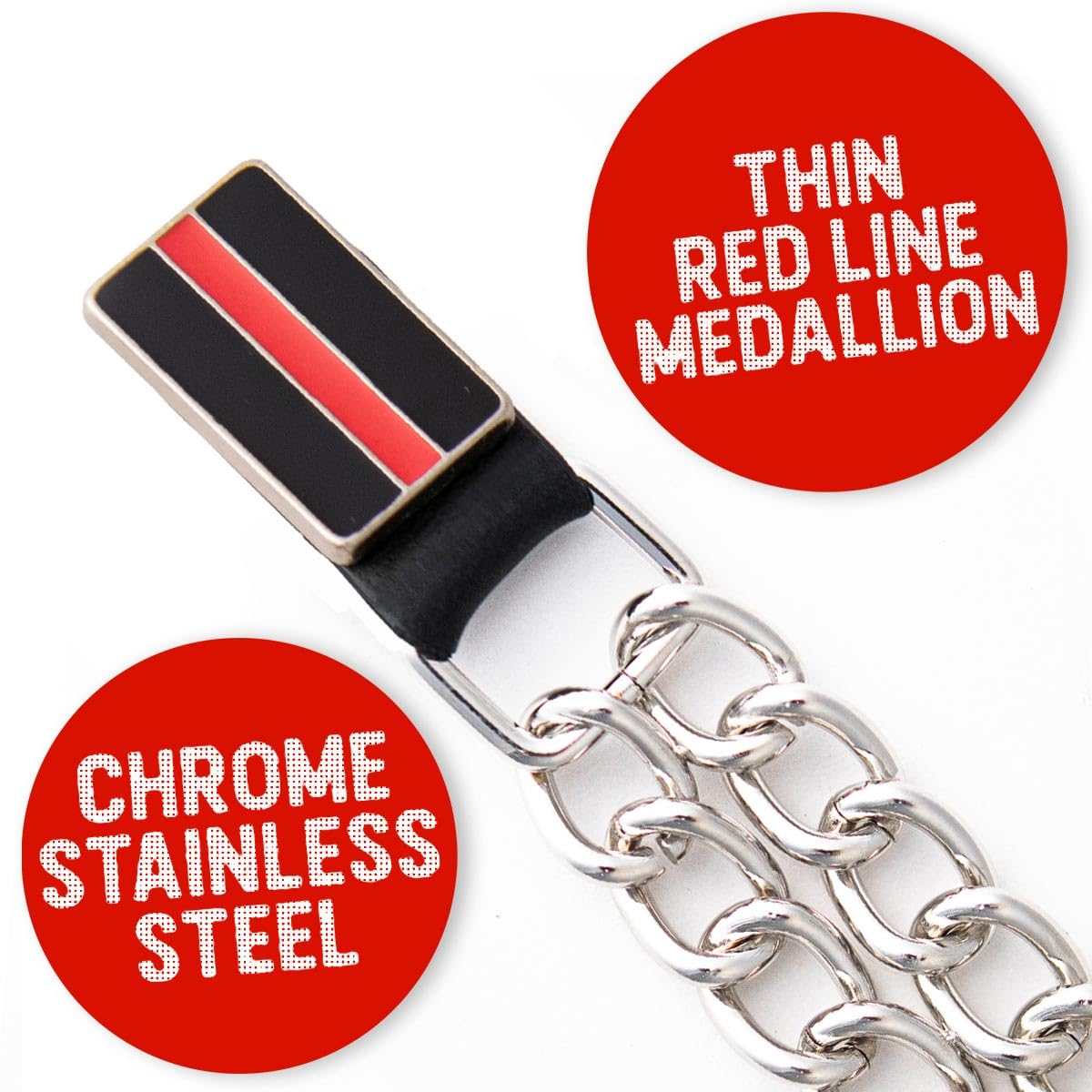 Milwaukee Leather Thin Red Line Medallion Vest Extender - Double Chrome Chains Genuine Leather 6.5 Extension 4-PCS MLA6028SET