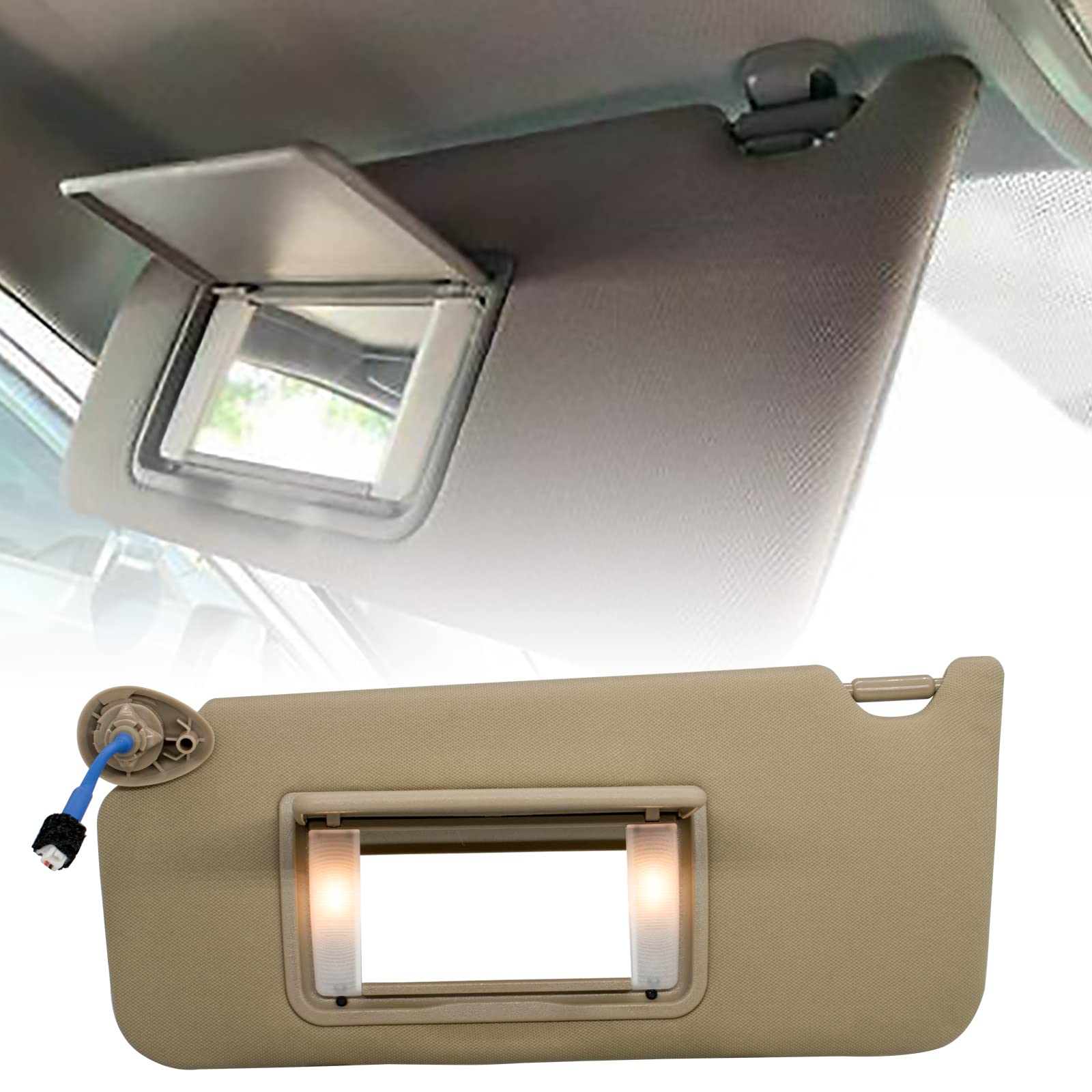 Left Driver & Right Passenger Side Sun Visor Compatible With Honda Accord 2008 2009 2010 2011 2012 2013 2014 2015 2016 2017 With Light Oem :83230Ta0A91Zb (Beige)