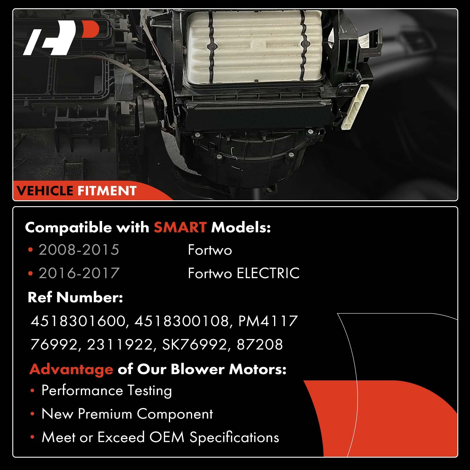 A-Premium Hvac Heater Blower Motor Assembly Compatible With Smart Vehicles - Fortwo 2008-2017 - Front Side, Replace# 4518301600,