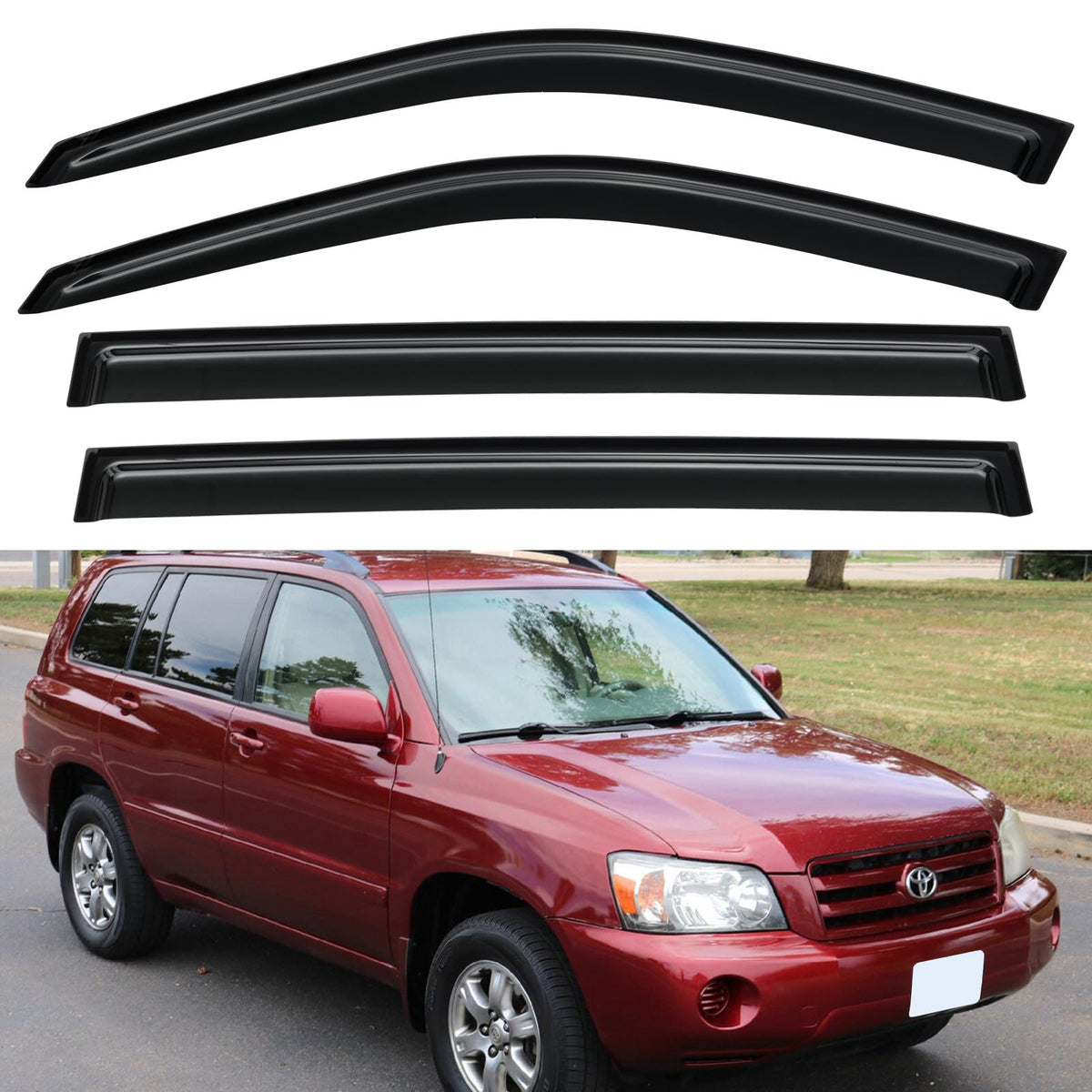 Window Visors Rain Guards Shield for 2001-2007 Toyota Highlander, Out-Channel Window Vent Wind Deflectors Visors Shades for 06 0