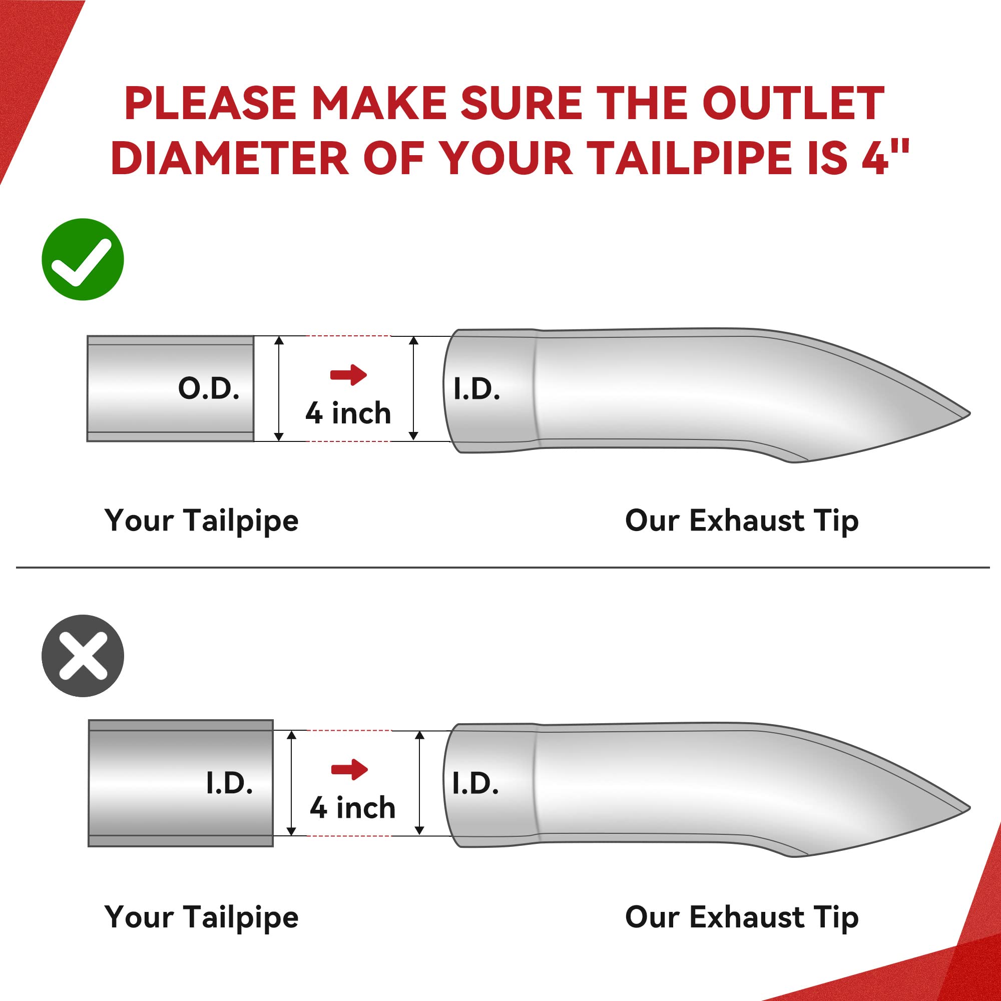 Yitamotor Turn Down Exhaust Tip 4 Inch Inlet, 4'' Outlet Polished Stainless Steel Professional Exhaust Tip Fits 4'' Outside Diam