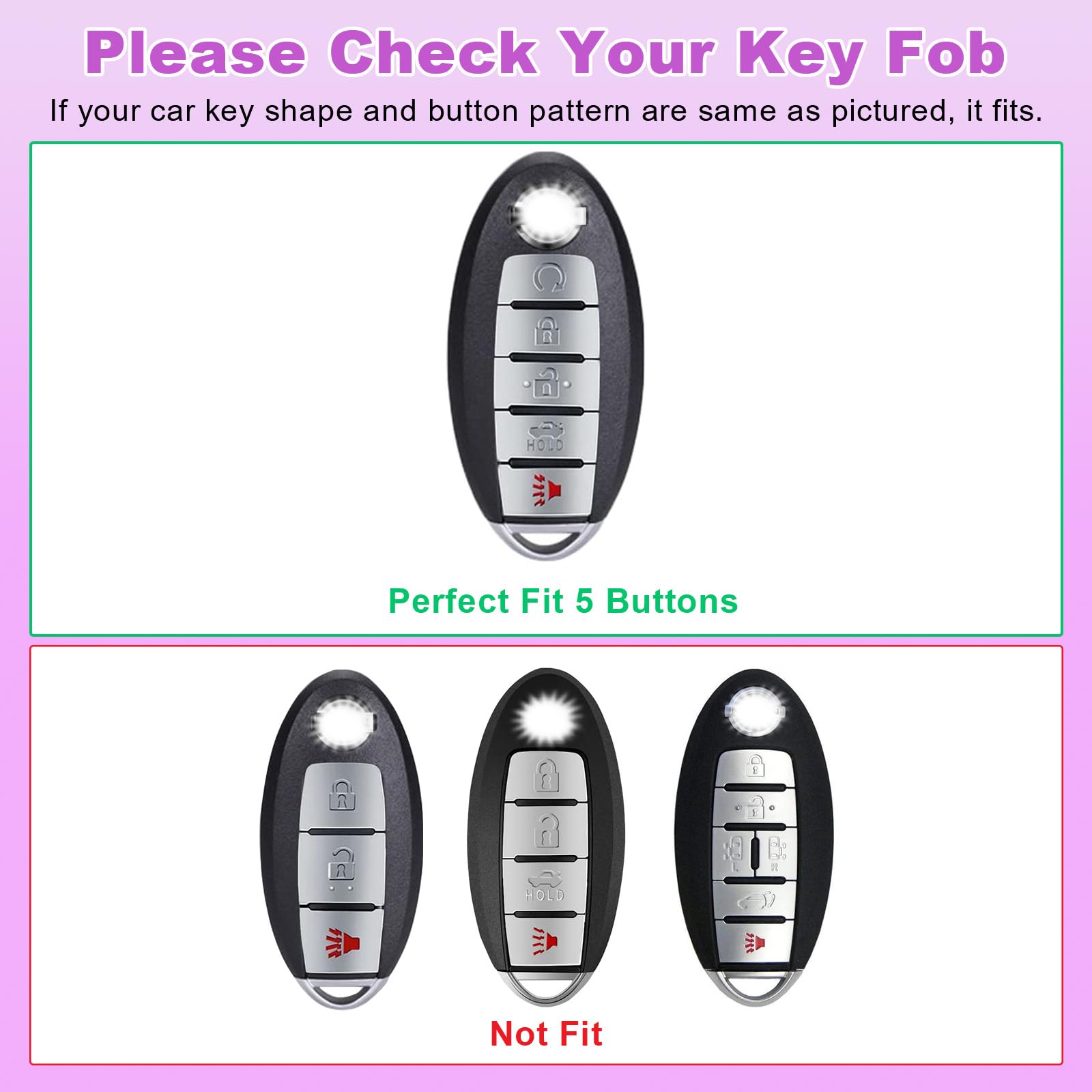 Pifoog Key Fob Cover For Nissan 5 Button Altima Sentra Rogue Murano Maxima Armada Pathfinder Versa Car Keys Case Shell Full Cove