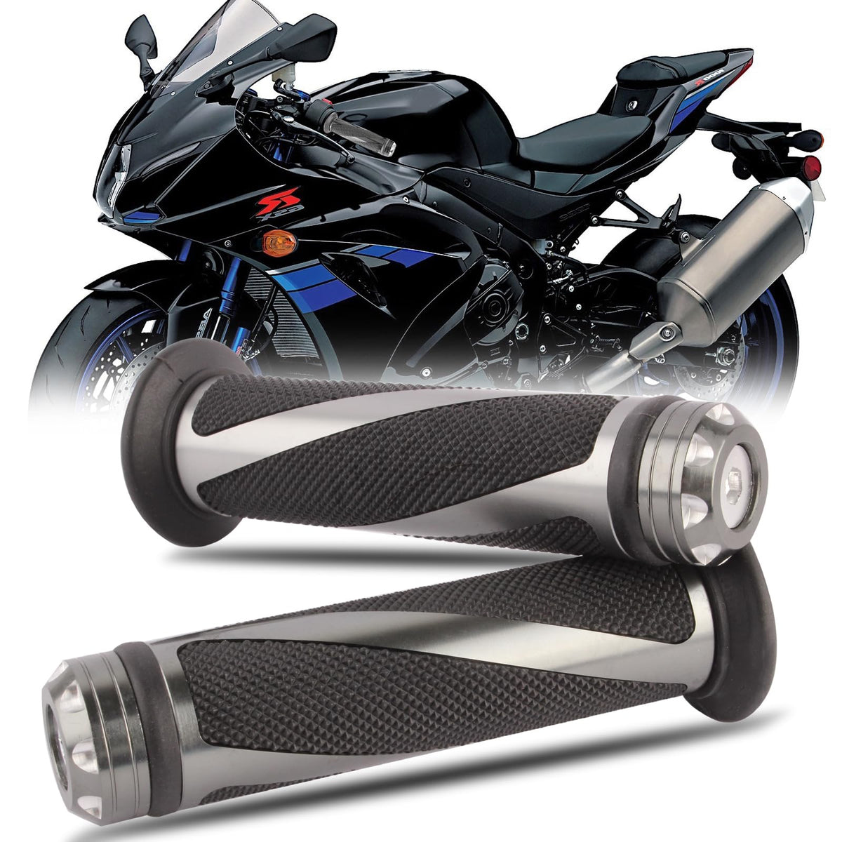Rich Choices Motorcycle Handlebar Grips 7/8'' 22mm 1'' 24mm Rubber Handle Grips Compatible with Honda CBR Suzuki GSXR Yamaha YZF