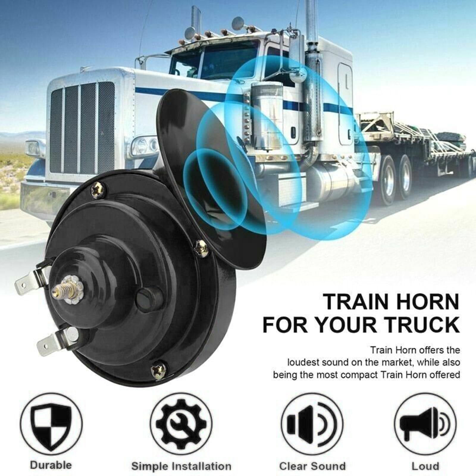 Eohmak Train Horns Car Horn Car Air Electric Snail Horn 300Db Super Loud Air Horn Waterproof Durable Automotive Accessories Universal For Car Truck Motorcycle Boat (Black, 12V, 1 Pack)