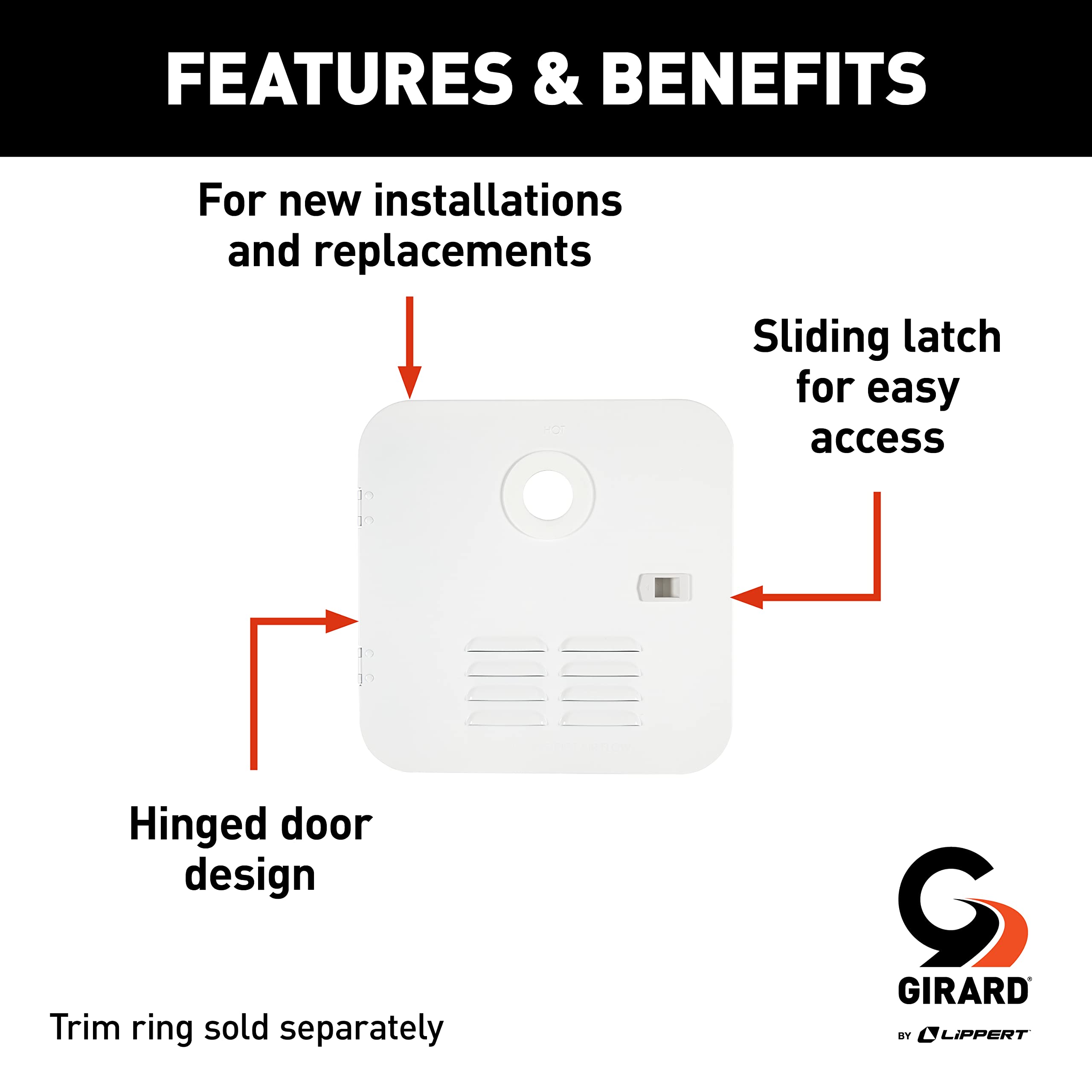 Girard Products Llc Rv Water Heater Door Installation Conversion Kit, 6-Gallon (Atwood/Dometic), Polar White, 15 X 16.5 X 2 Hinged Design With Sliding Latch For Easy Access - 2Gwhda6
