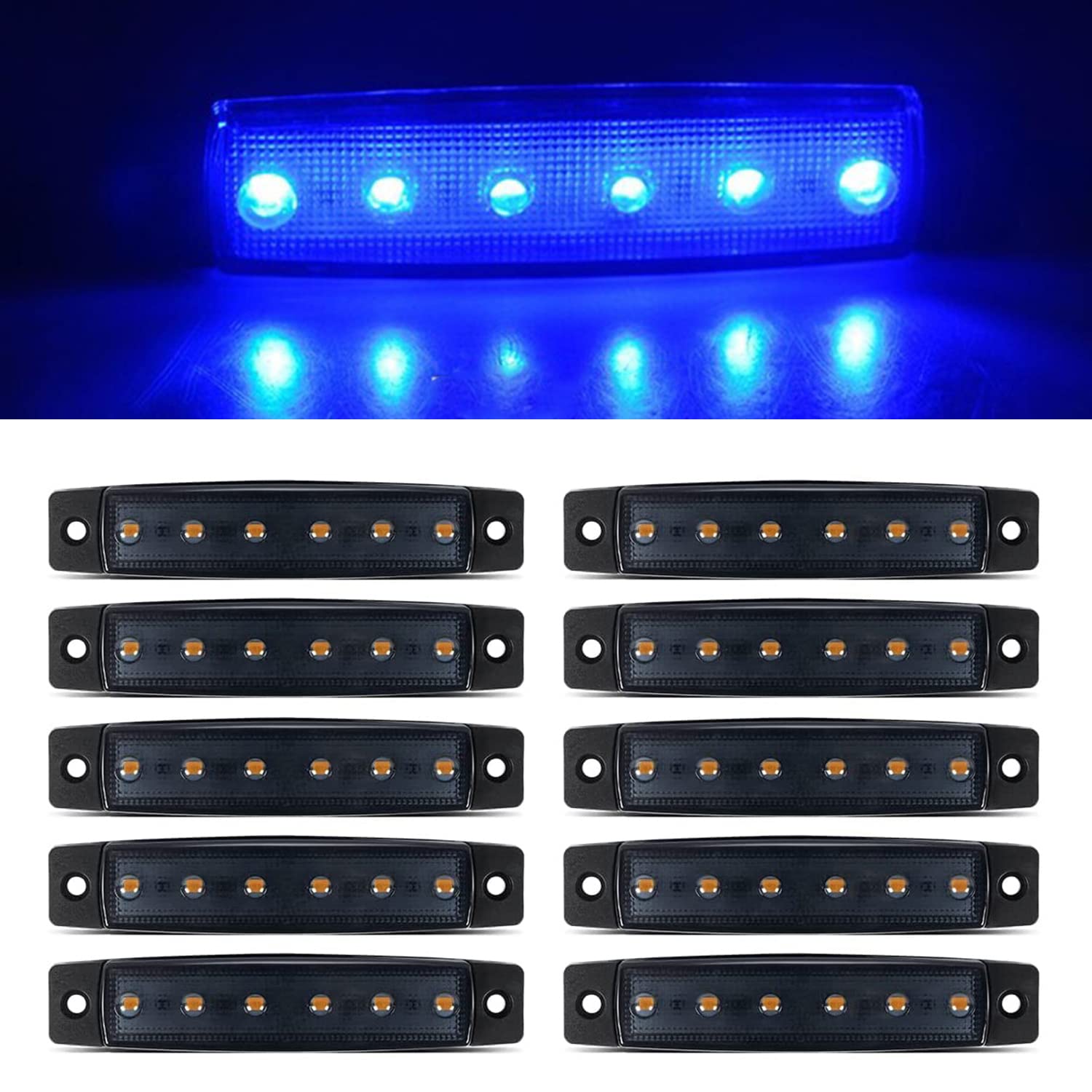 10Pack 12V Smoked Blue Led Trailer Marker Lights 3.8 '' Side Marker Clearance Light Bar Front Rear Signal Indicator Light Strip
