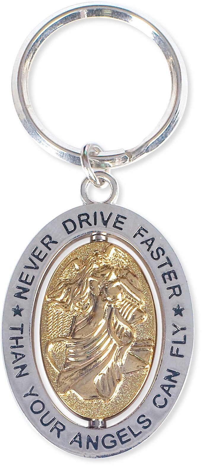 Angelstar Never Driver Faster Than Your Angles Can Fly Angel Key Chain, Silver 1.25'' X 0.25'' X 3''