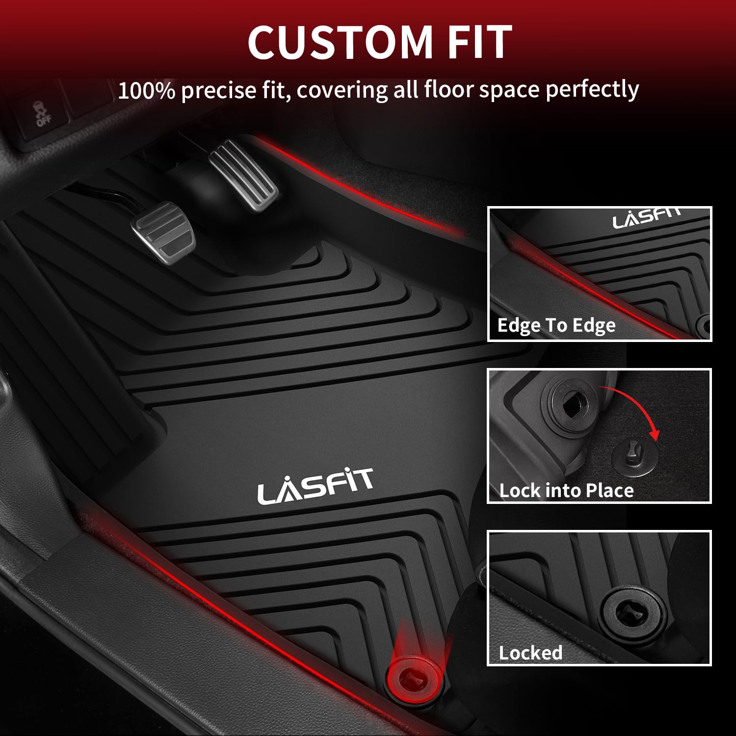 Lasfit Floor Mats For Honda Accord Sedan 2023-2025 (Include Hybrid Models), All Weather Tpe Car Liners,1St And 2Nd Row, Black