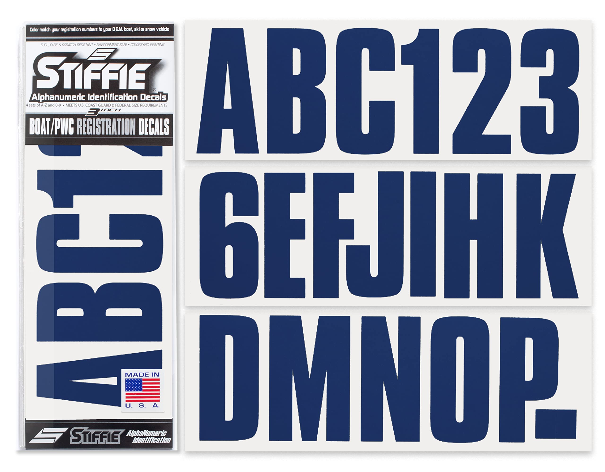 Stiffie Uniline Navy 3'' Boat & Pwc Registration Decals  Numbers Letters Stickers
