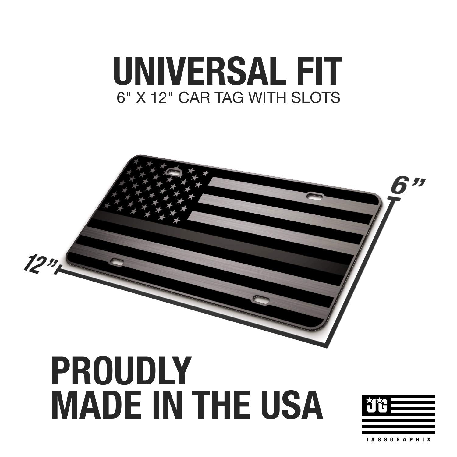 Jass Graphix Thin Silver Gray Line American Flag License Plate Correctional Officers Matte Black On 1/8 Brushed Aluminum Composite Heavy Duty Tactical Patriot Usa Car Tag