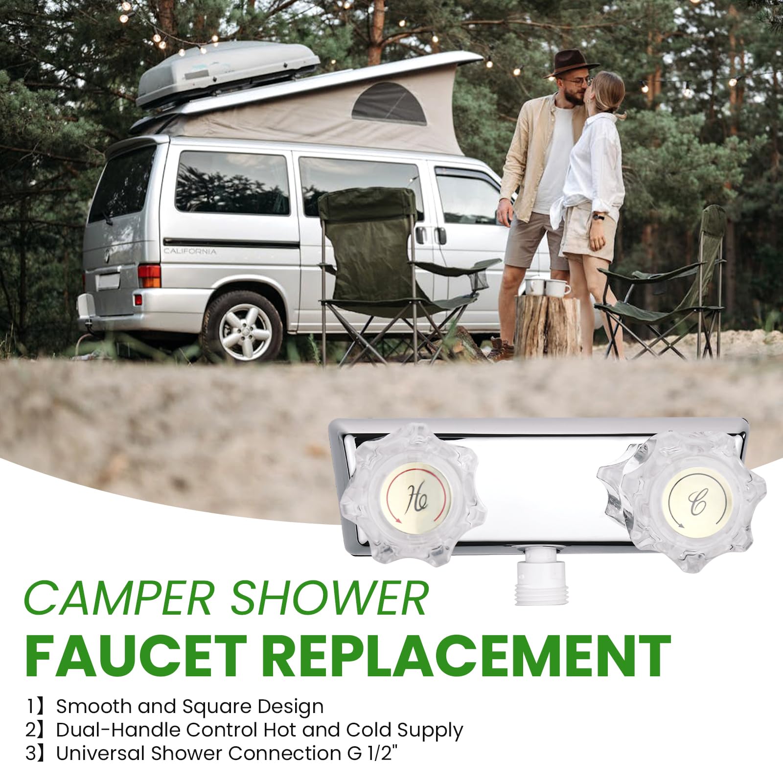 RV Shower Faucet, Dual-Handle Camper Shower Faucet with Acrylic Knobs, 4'' RV Shower Valve Diverter, RV Outdoor Shower for RV, C