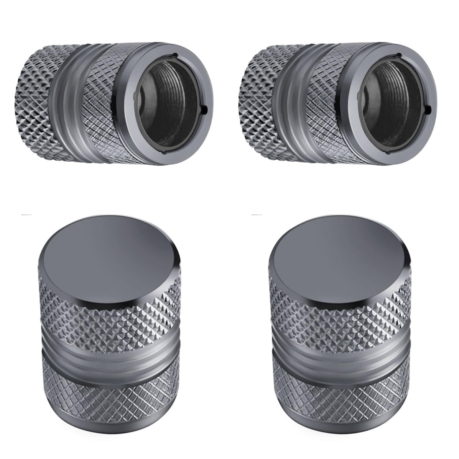 Tire Valve Stem Caps - 4 Pack Anti-Corrosion Premium Anodized Alloy Tyre Air Valve Caps Universal For Car Suv Bike Grey