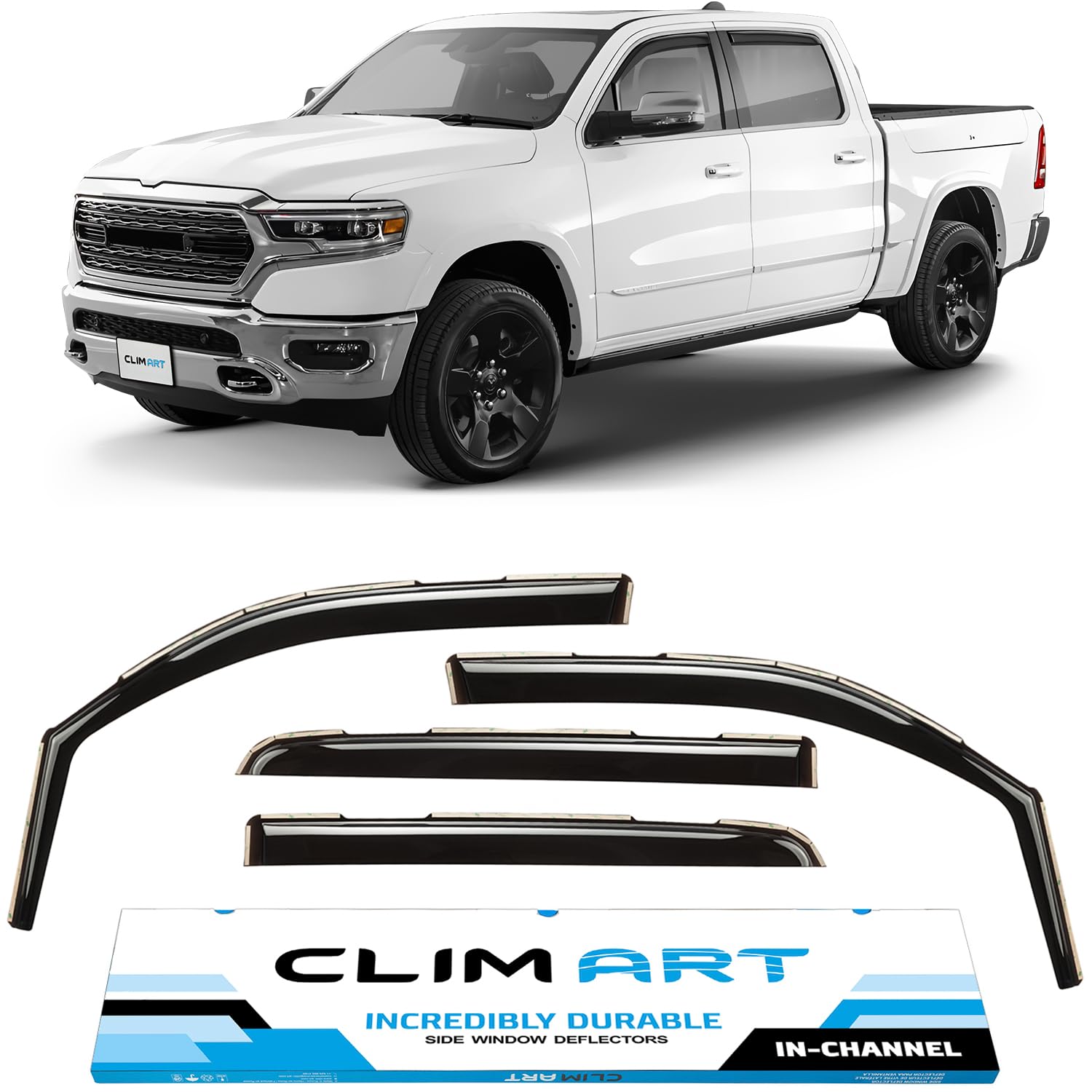 Clim Art In-Channel Incredibly Durable Rain Guards For Dodge Ram 1500 2019-2025 Crew Cab, Original Window Deflectors, Vent Defle