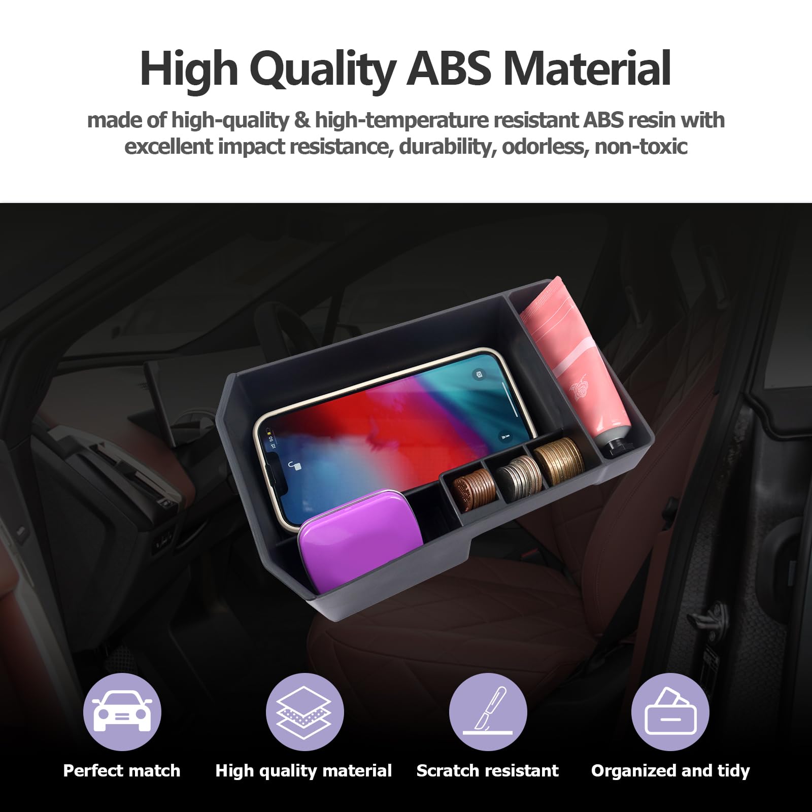 LUWU for 2025 2026 BMW iX Center Console Organizer 2022-2026 BMW iX xDrive45 xDrive60 M70 Armrest Storage Box Armrest Organizer