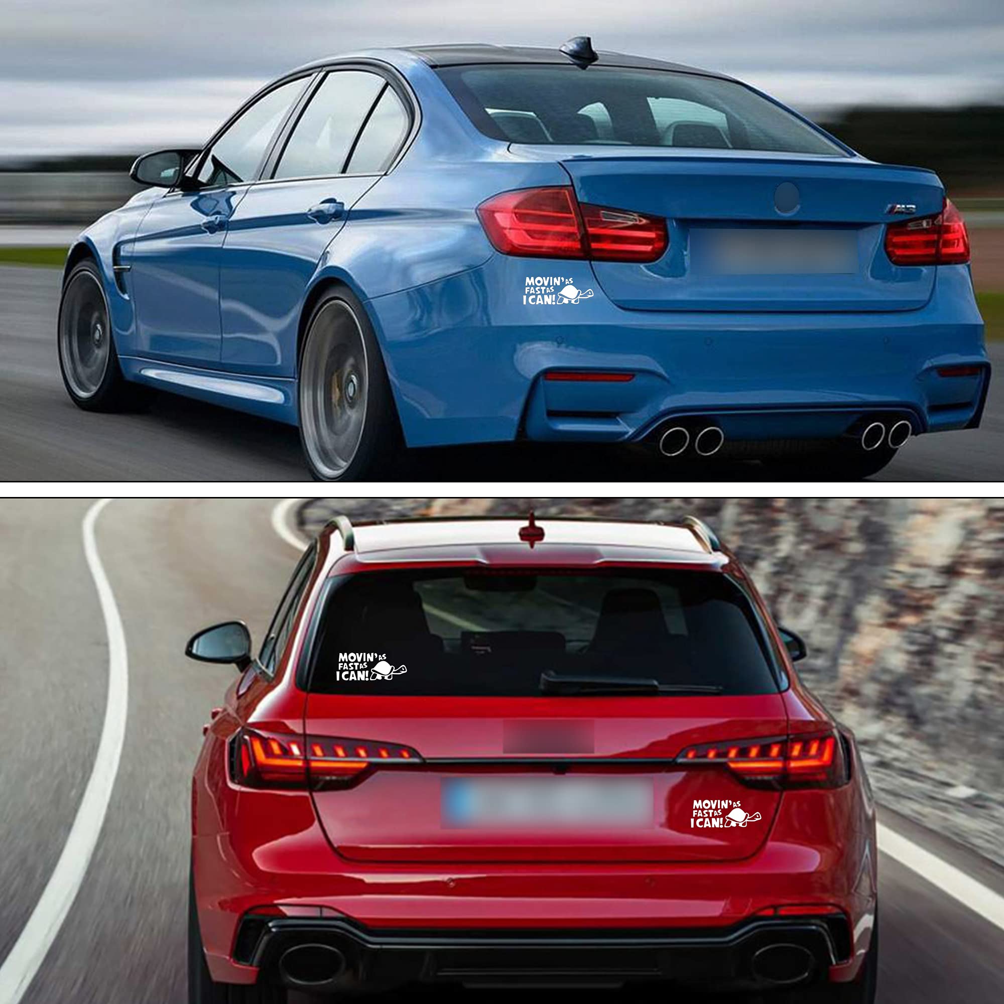 Tomall 2Pcs 5.9 Inch Moving As Fast As I Can Turtle Stickers For Car Waterproof Funny Self-Adhesive Vinyl Decals For Car Truck S