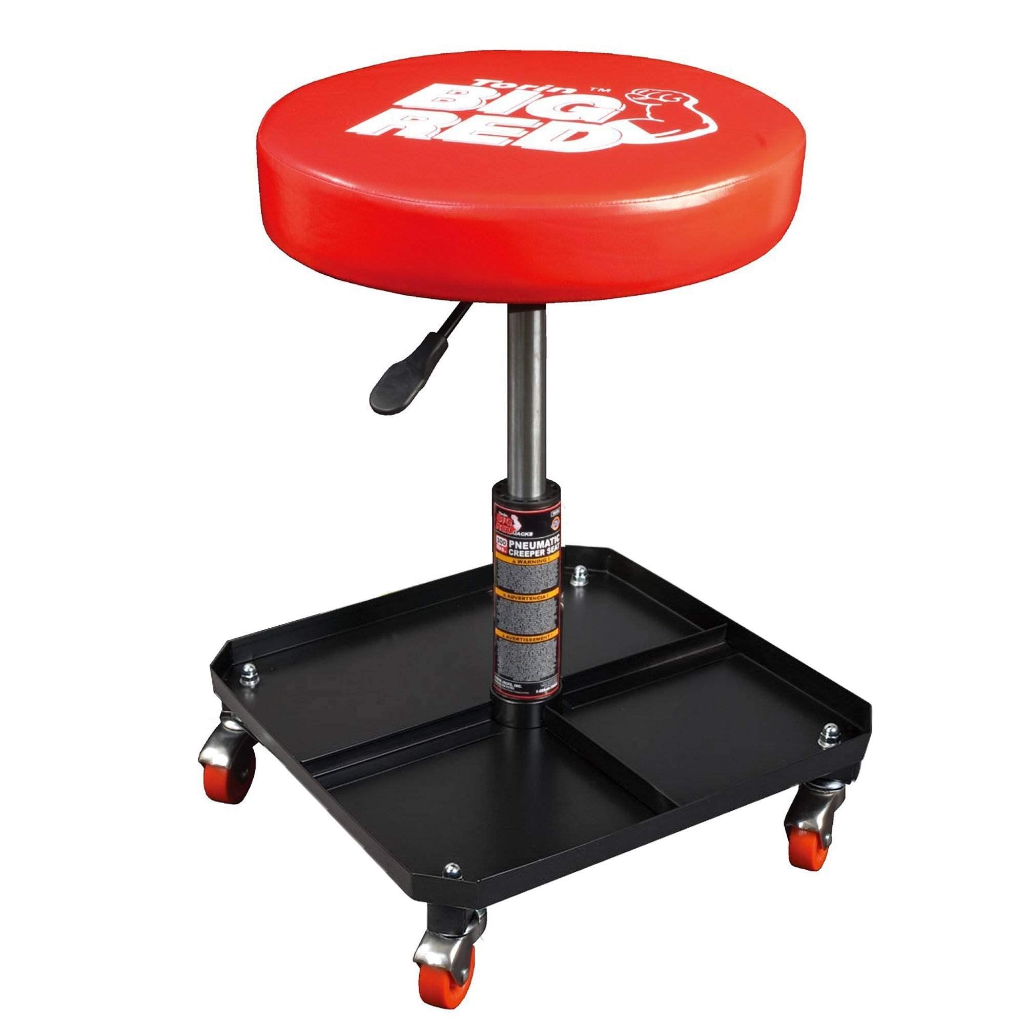 Big Red Tr6350 Torin Rolling Pneumatic Creeper Garage/Shop Seat: Padded Adjustable Mechanic Stool With Tool Tray Storage, Red La -Like New